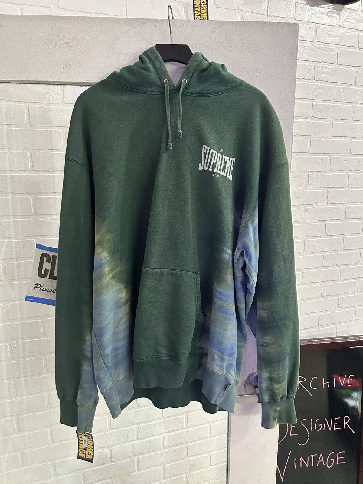 image of Supreme Green Tie-Dyed Hoodie, Men's (Size 2XL)