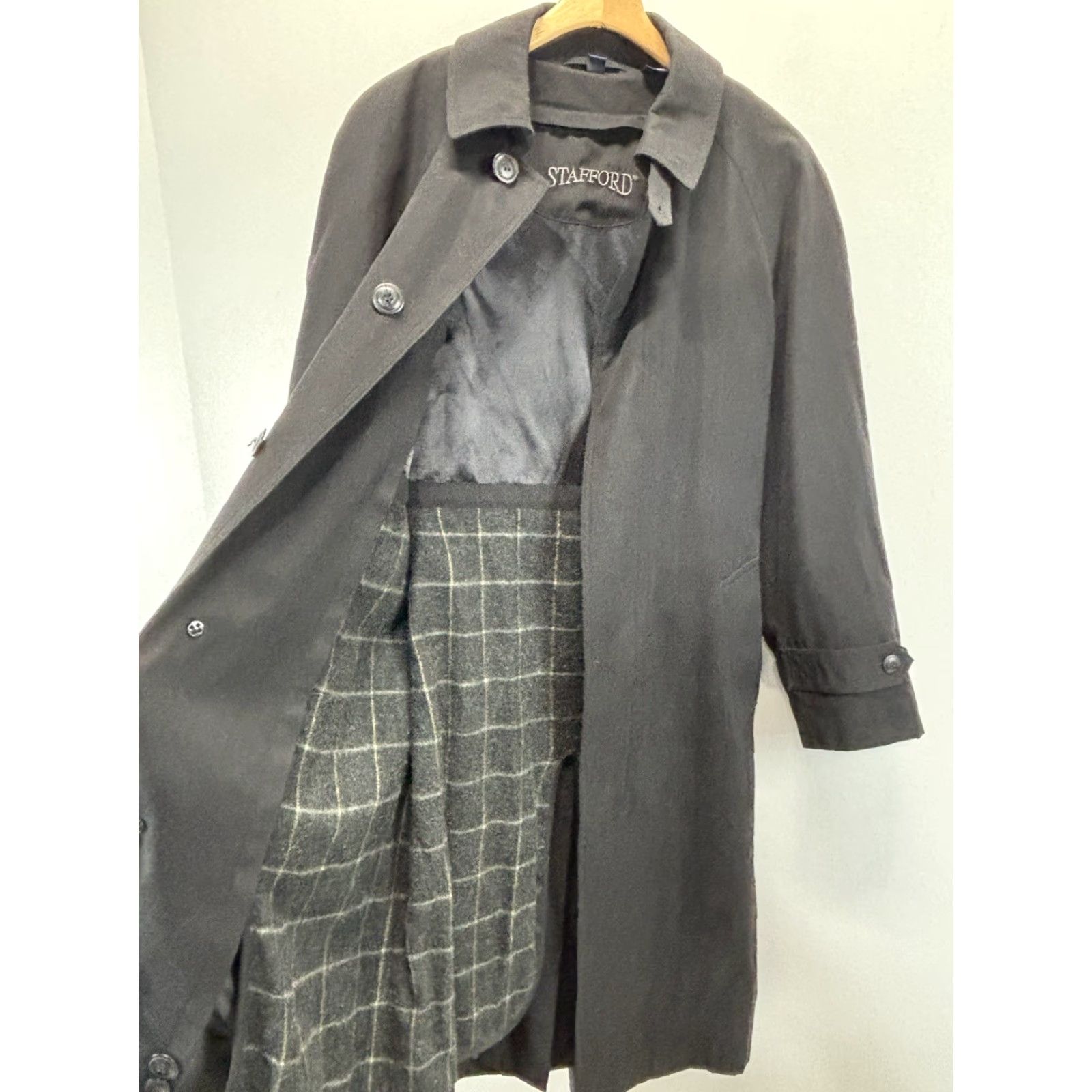Stafford Stafford Trench Coat Men’s 38R Black Removable Lining Belt Long Coat Classic Career Department Men Style Trench Coat Size 38 Black Color Size US XXS / EU 40 - 5 Thumbnail