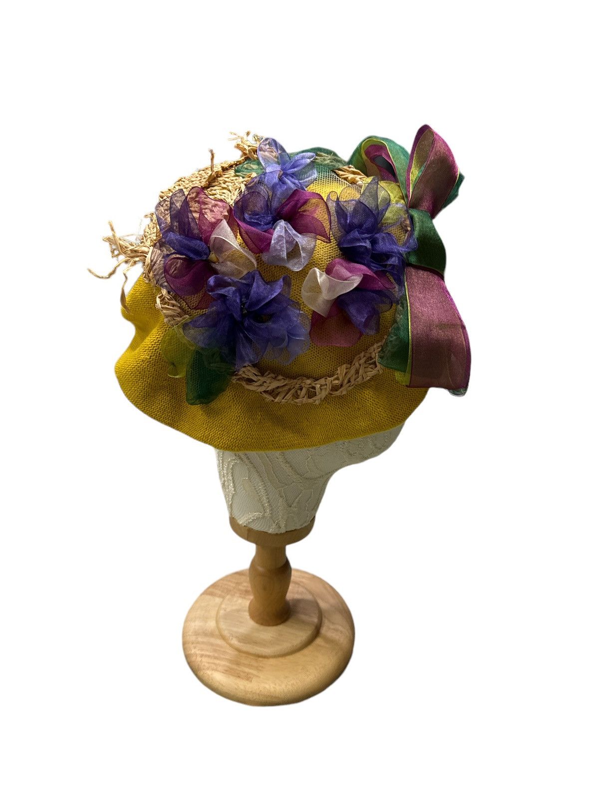 CA4LA CA4LA MUSTARD KNIT BERET ORGANZA FLORAL WHIMSIGOTH HAT Size ONE SIZE - 2 Thumbnail