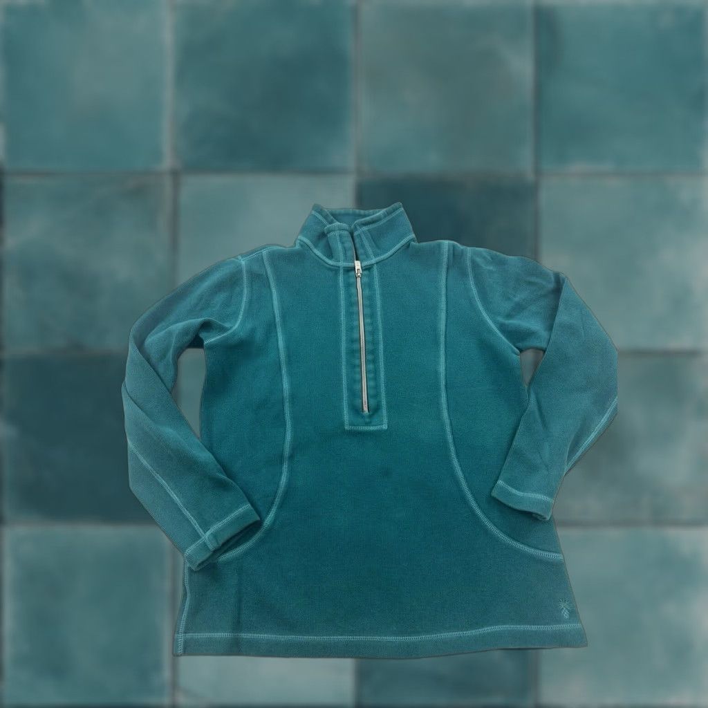 Tommy Bahama Tommy Bahama Sweater Womens S Green 1/4 1/2 Zip Long Sleeve Pullover Ladies Mock Neck Logo Beach Pattern Solid Knit Size S / US 4 / IT 40 - 1 Thumbnail
