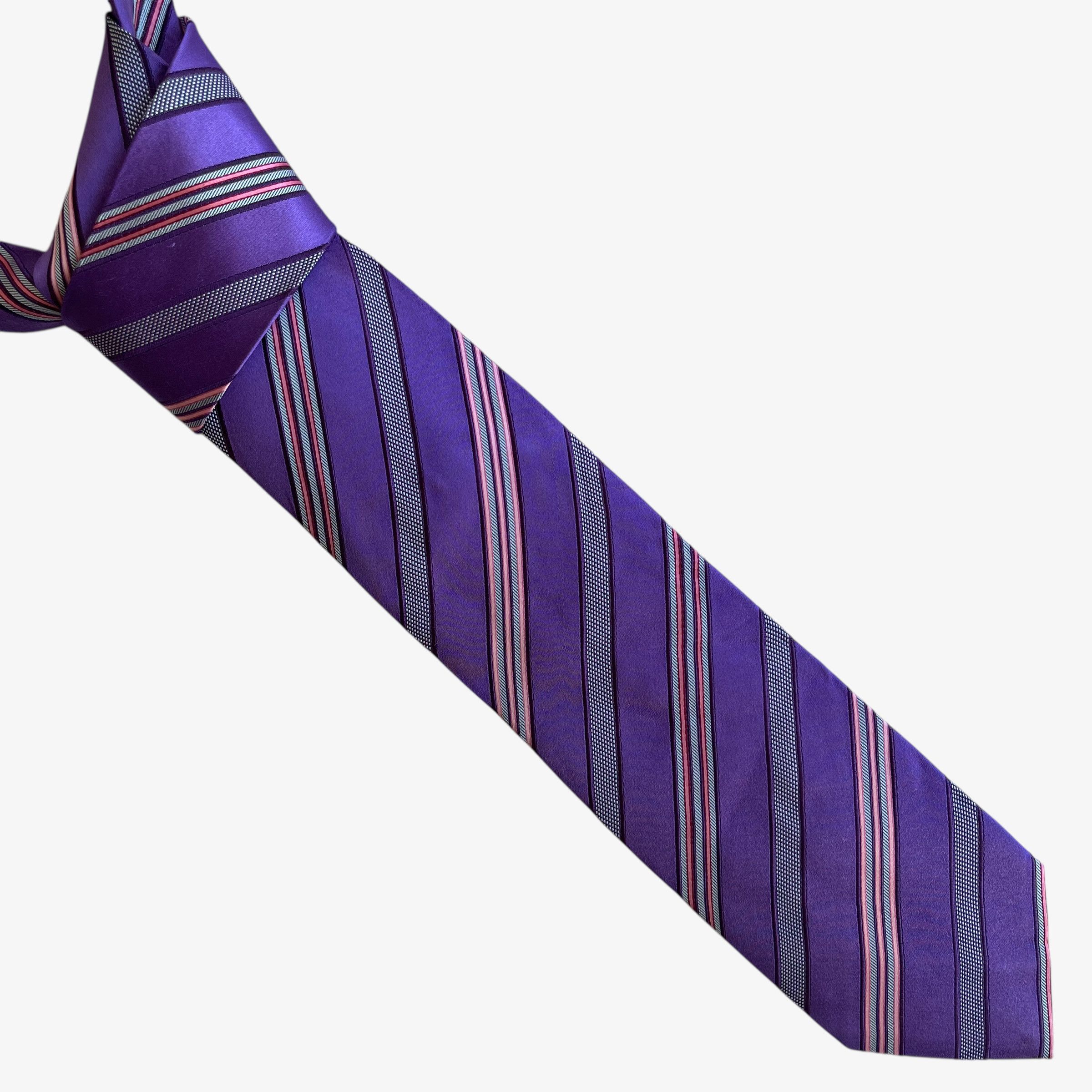 Ermenegildo Zegna Vintage 90s Ermenegildo Zegna Purple Striped Silk Tie Size ONE SIZE - 1 Thumbnail