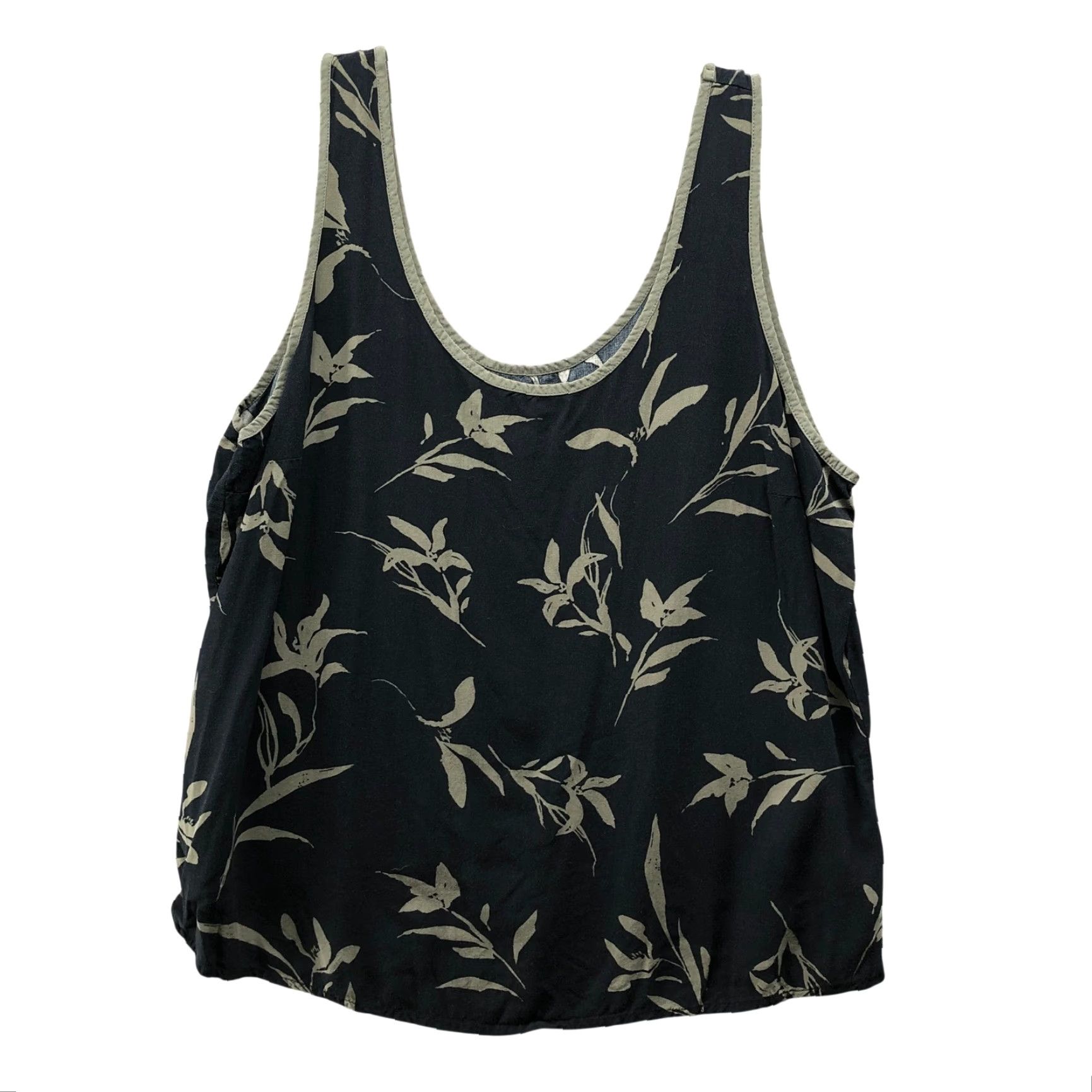 Gap VINTAGE Gap Palm Print Tank Top Womens L Black Sage Green Rayon Scoop Neck Hawaiian Size L / US 10 / IT 46 - 2 Thumbnail