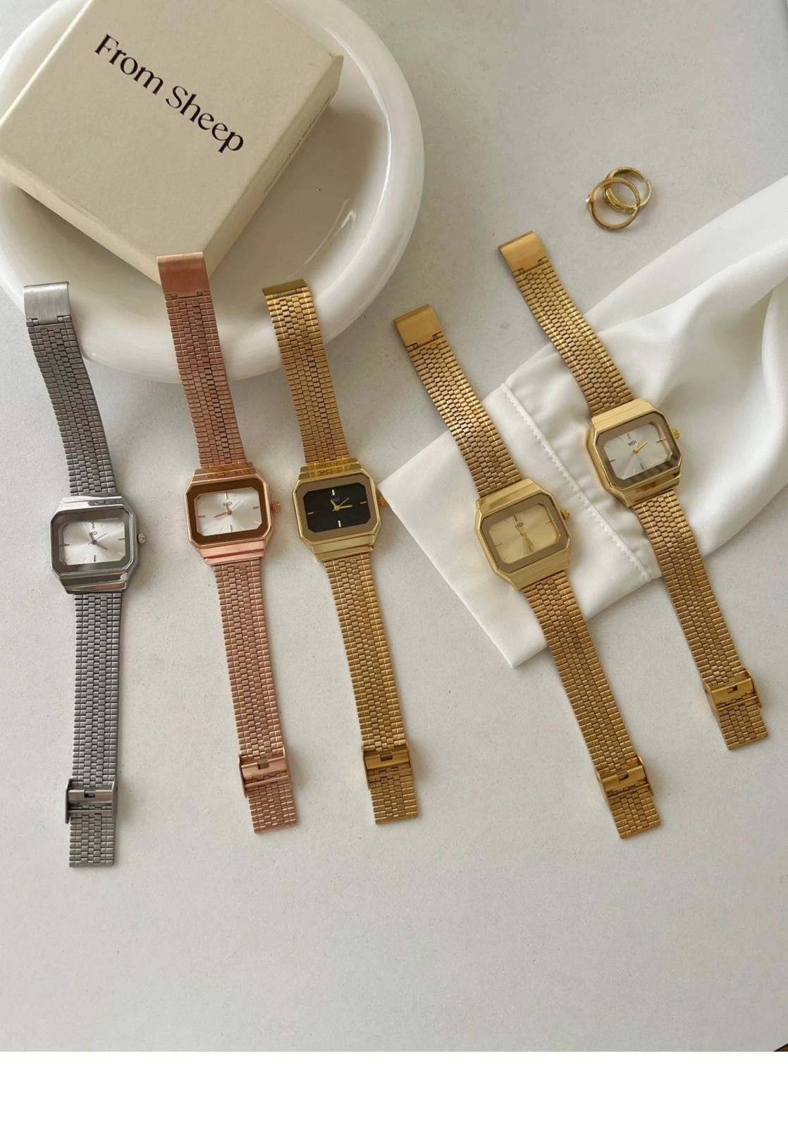 Jewelry Square Face Fashion Watch, Mesh Band Size ONE SIZE - 11 Thumbnail