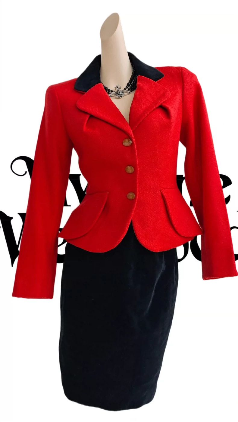 Vivienne Westwood Black velvet patchwork red three button