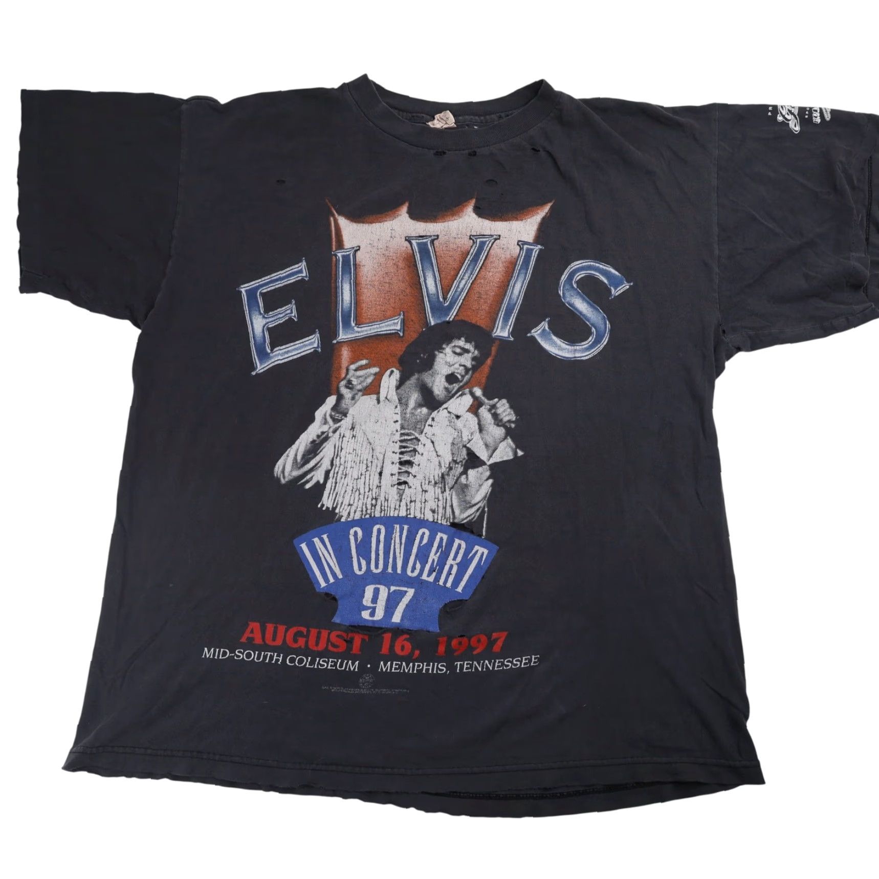 Vintage VINTAGE Distressed 1997 Elvis in Concert Band Tee Black Mens L Size US L / EU 52-54 / 3 - 2 Thumbnail