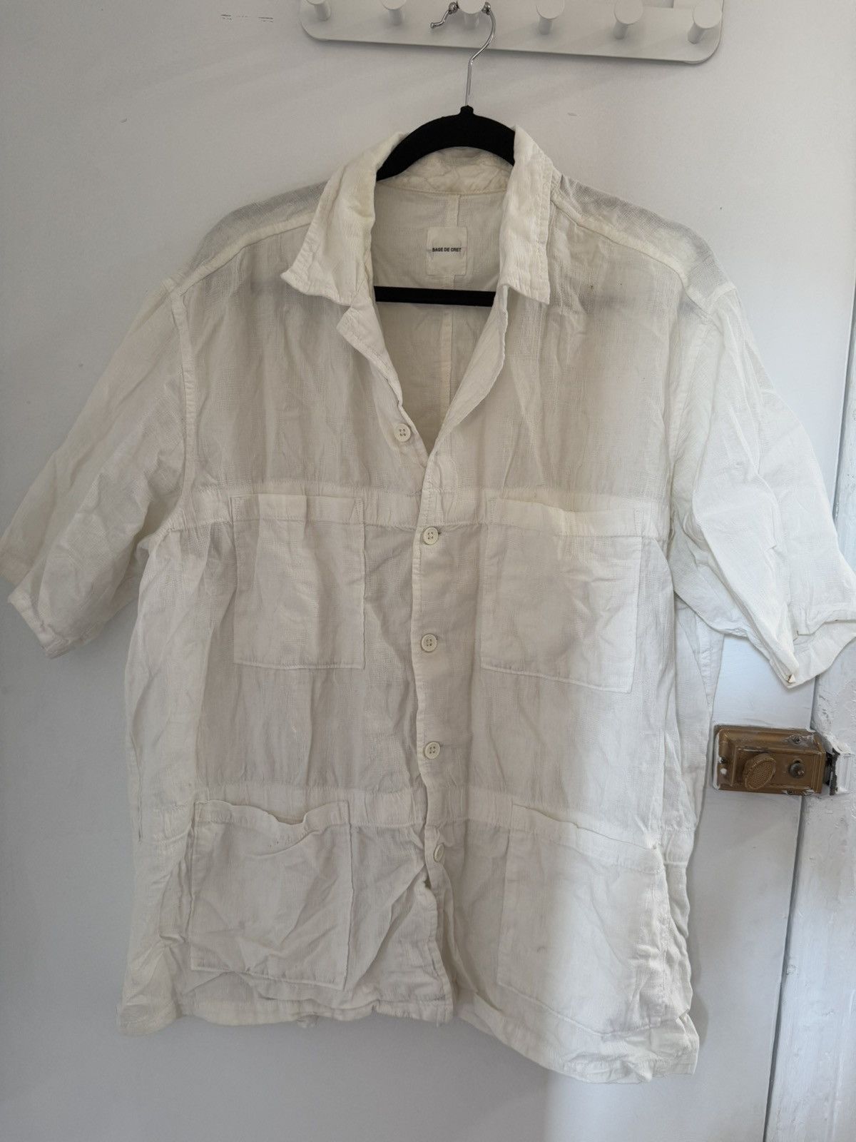 Japanese Brand × Sage De Cret Sage De Cret multi pocket short sleeve linen button shirt Size US XL / EU 56 / 4 - 3 Thumbnail