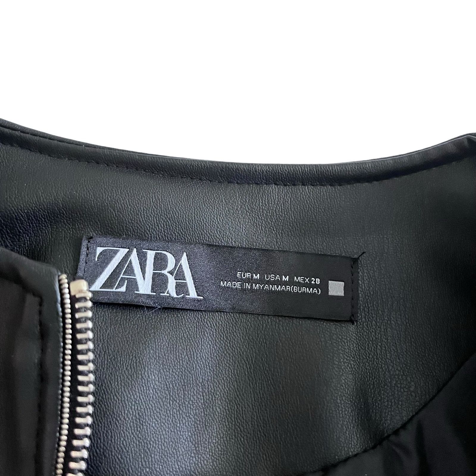 Zara Zara Black Vegan Faux Leather Zip Up Biker Moto Jacket Size M / US 6-8 / IT 42-44 - 6 Thumbnail