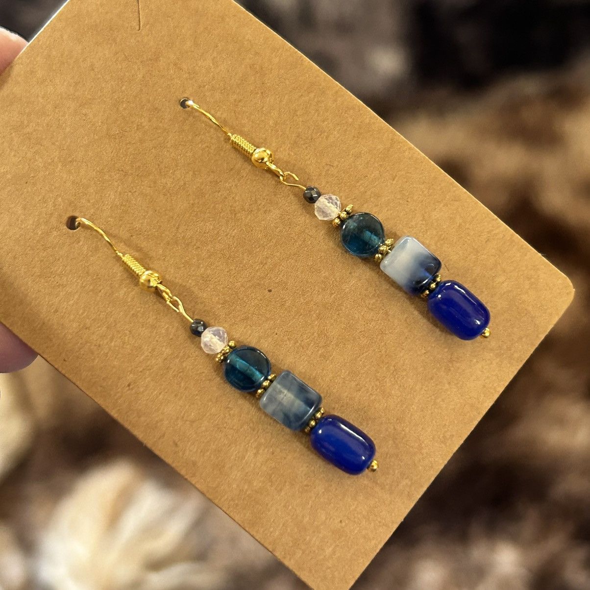 Handmade Handcrafted blue chalcedony cat eye glass earrings Size ONE SIZE - 1 Thumbnail