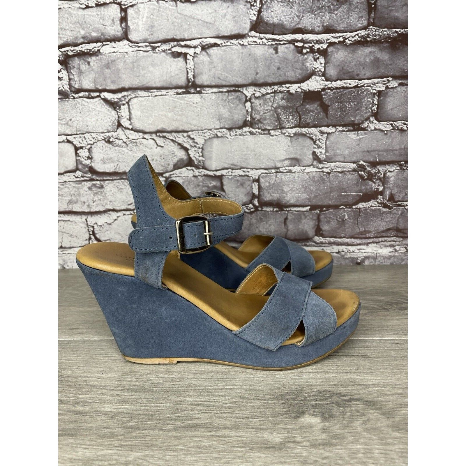Billy Hill Garnet Hill Blue Suede Leather Wedge Ankle Strap Sandals Wom Size US 9 / IT 39 - 3 Thumbnail
