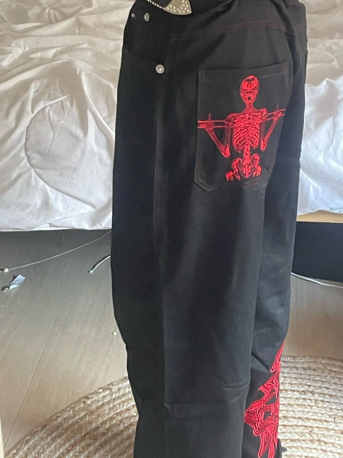 Japanese Brand × Vintage American Retro Y2K pants skeleton straight Trousers Wide Leg Size US 34 / EU 50 - 11 Thumbnail