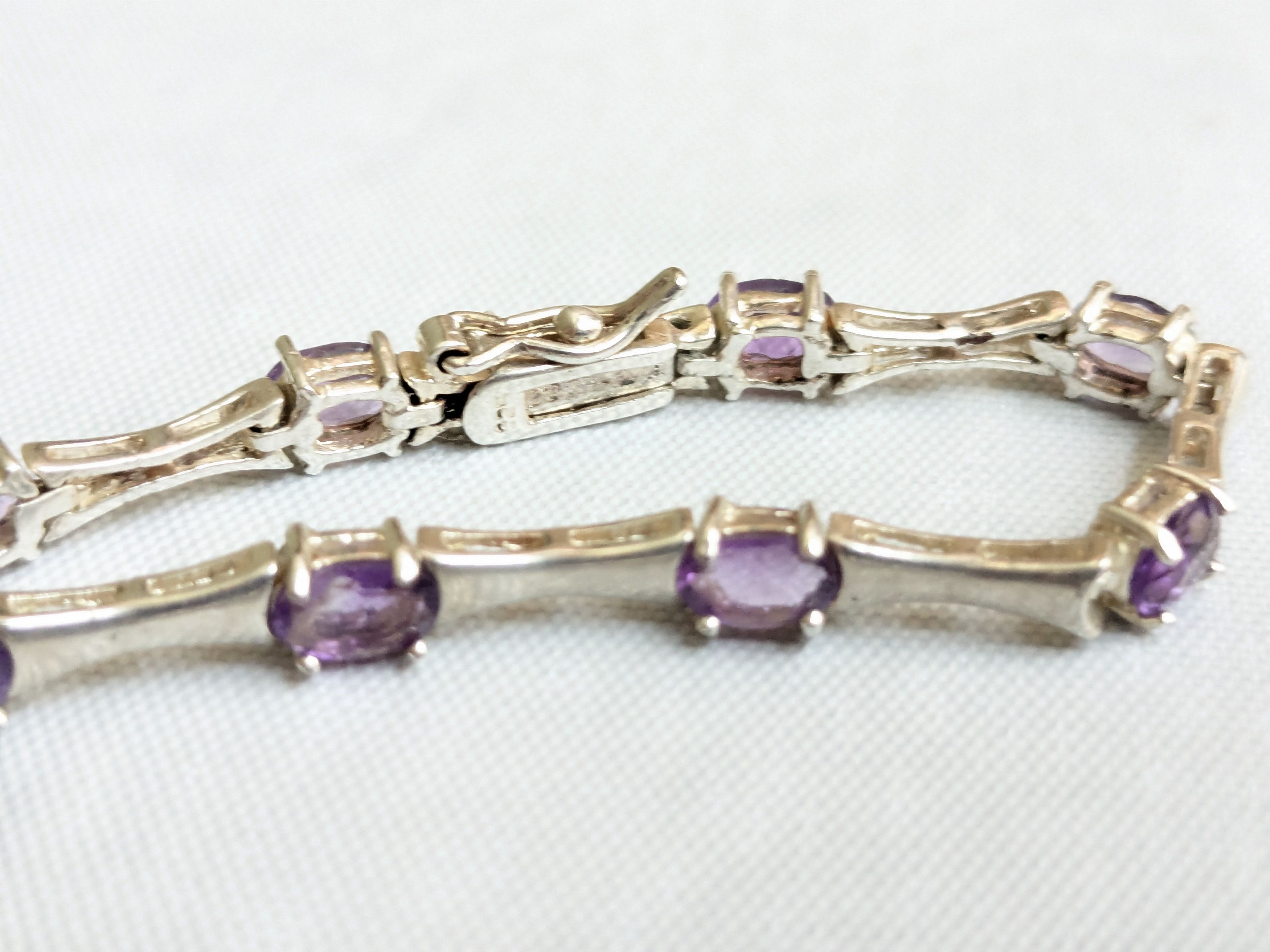 Jewelry Vintage Sterling Silver Tennis Bracelet Oval Amethyst 7" Size ONE SIZE - 7 Thumbnail