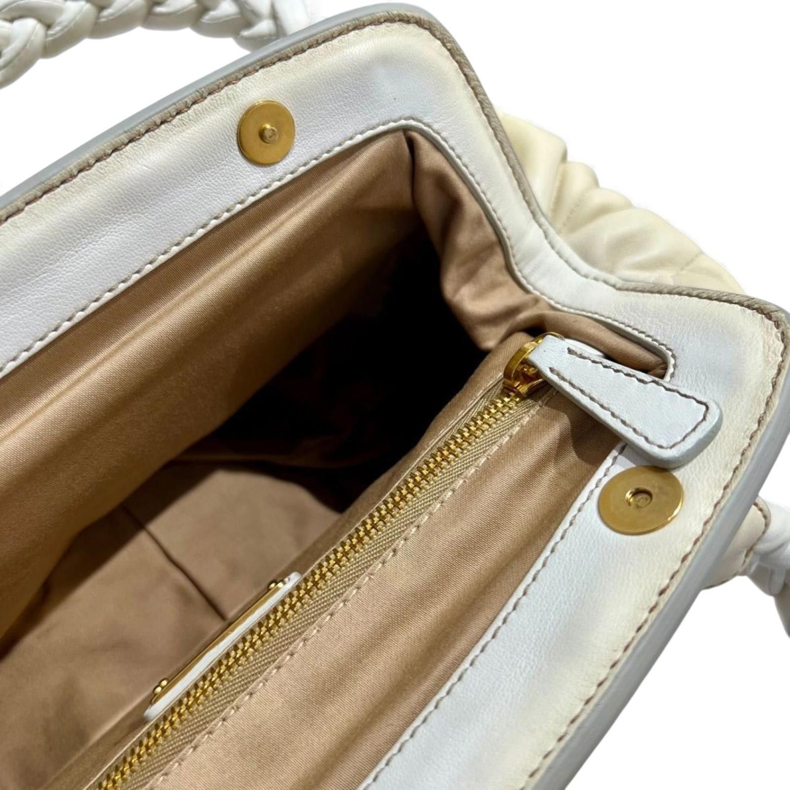 Miu Miu Miu Miu - Cream Leather Braided Handle Handbag Size ONE SIZE - 3 Thumbnail