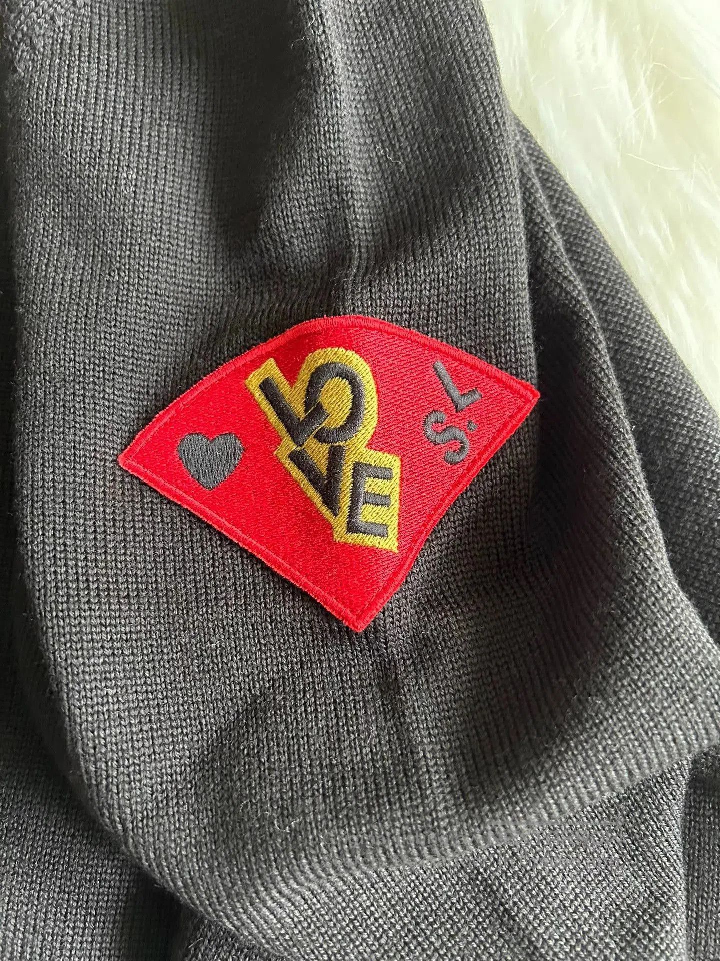 Saint Laurent Paris Black Long Sleeve Sweater with Red Arm Patch. Size US M / EU 48-50 / 2 - 3 Thumbnail