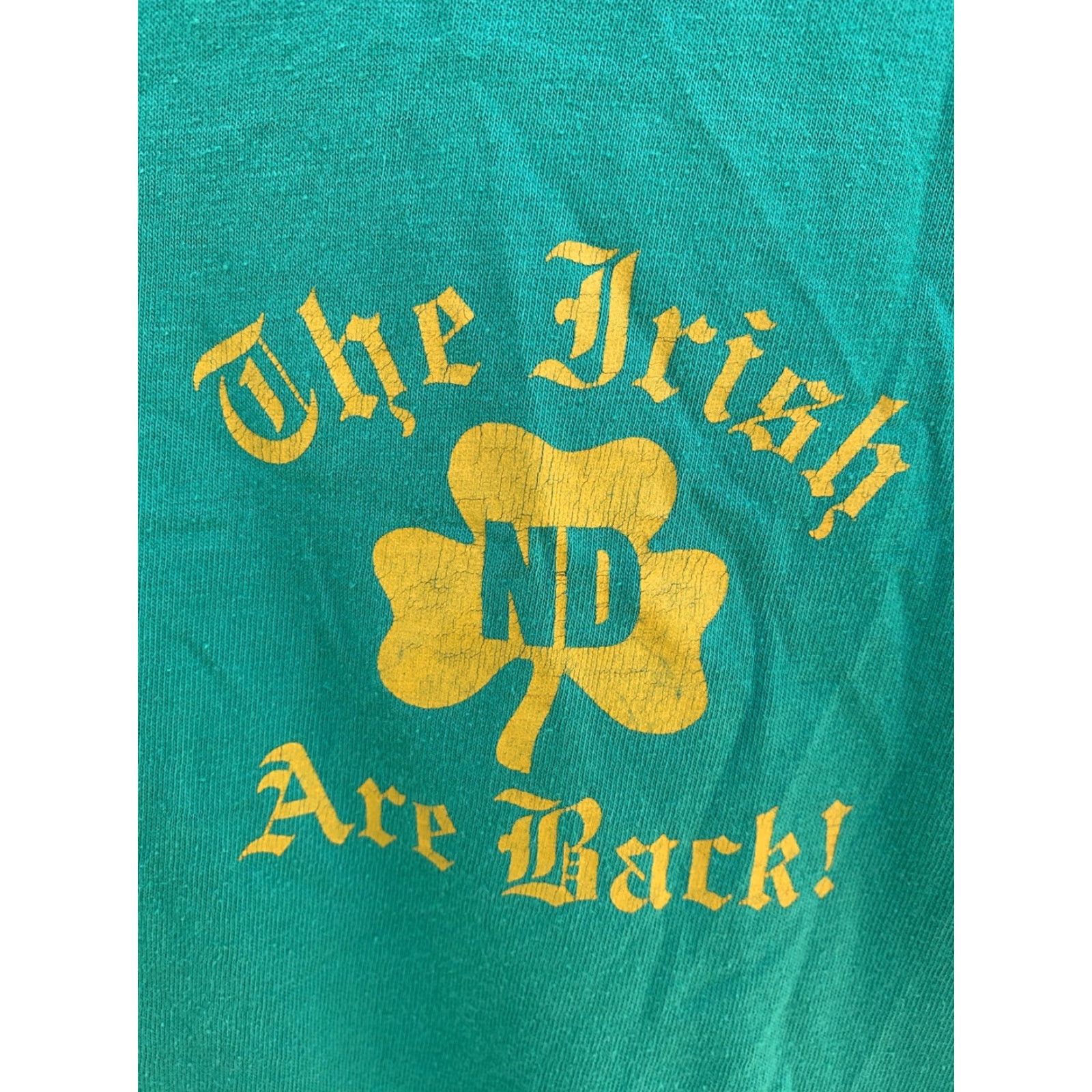 Hanes VINTAGE The Irish Are Back ND Notre Dame T Shirt Single Stitch USA Made Size L Mens Green 1980s Graphic Tee Shirt Size US L / EU 52-54 / 3 - 3 Thumbnail