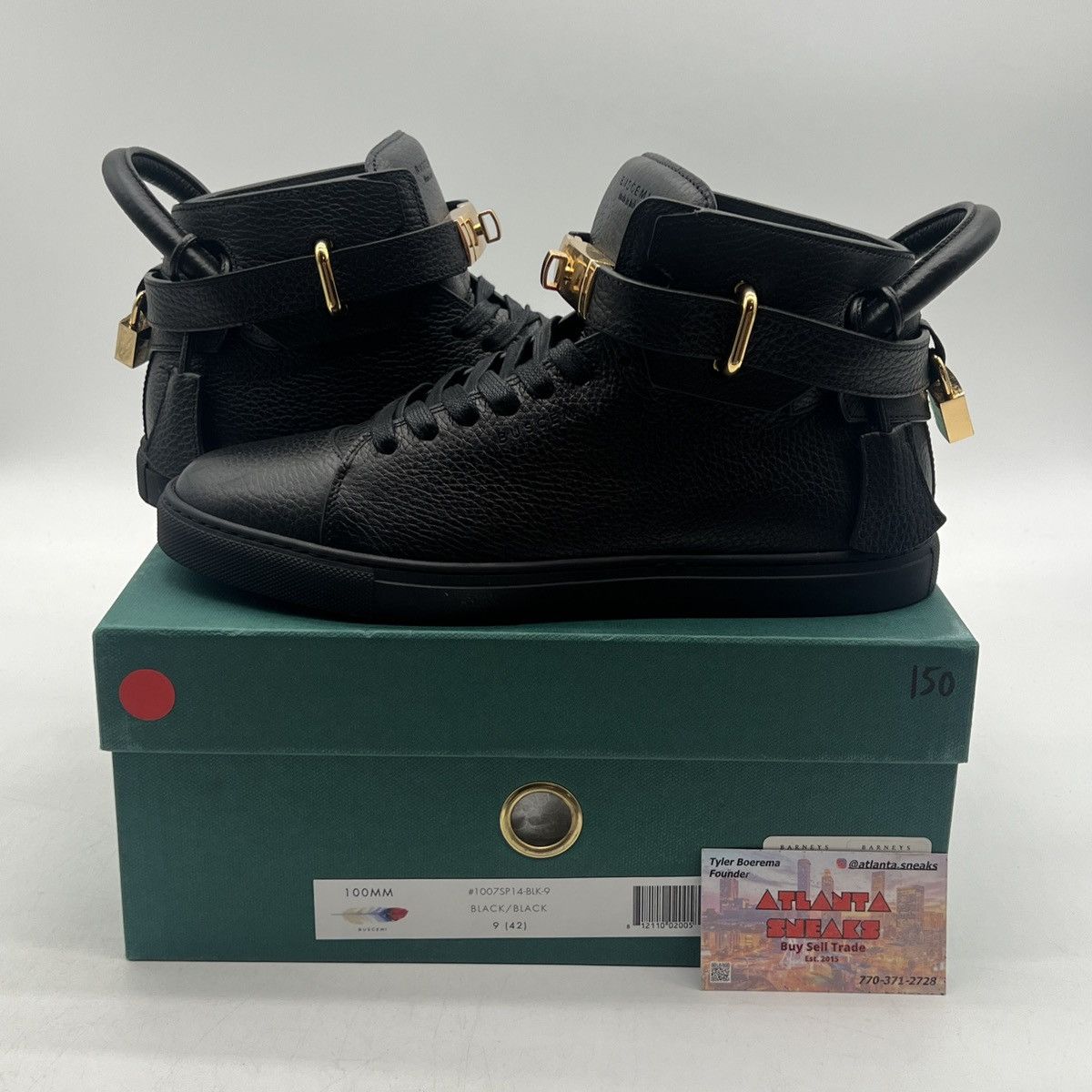 Barneys New York Buscemi 100MM Mid Top Sneakers Black Leather Gold Trainers Size US 9 / EU 42 - 1 Thumbnail