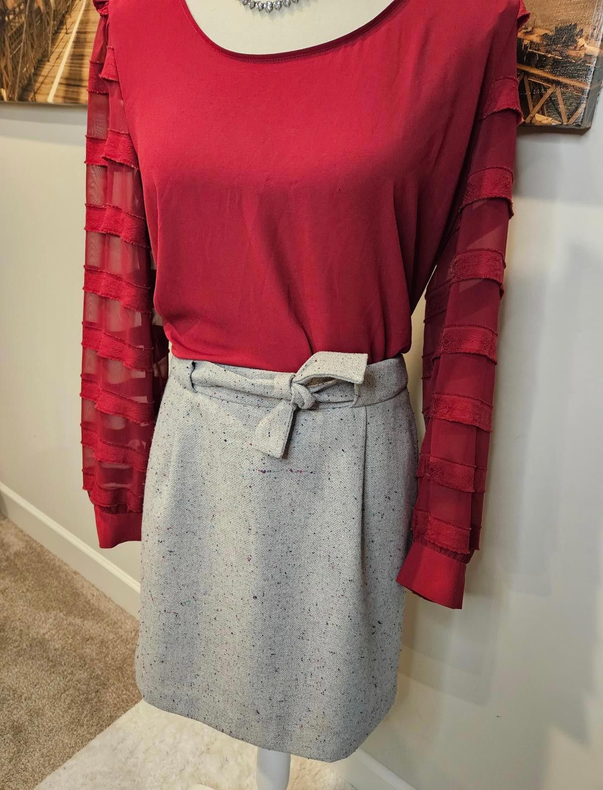 Designer Loft Gray Speckled Skirt with Tie Size 28" / US 6 / IT 42 - 1 Thumbnail
