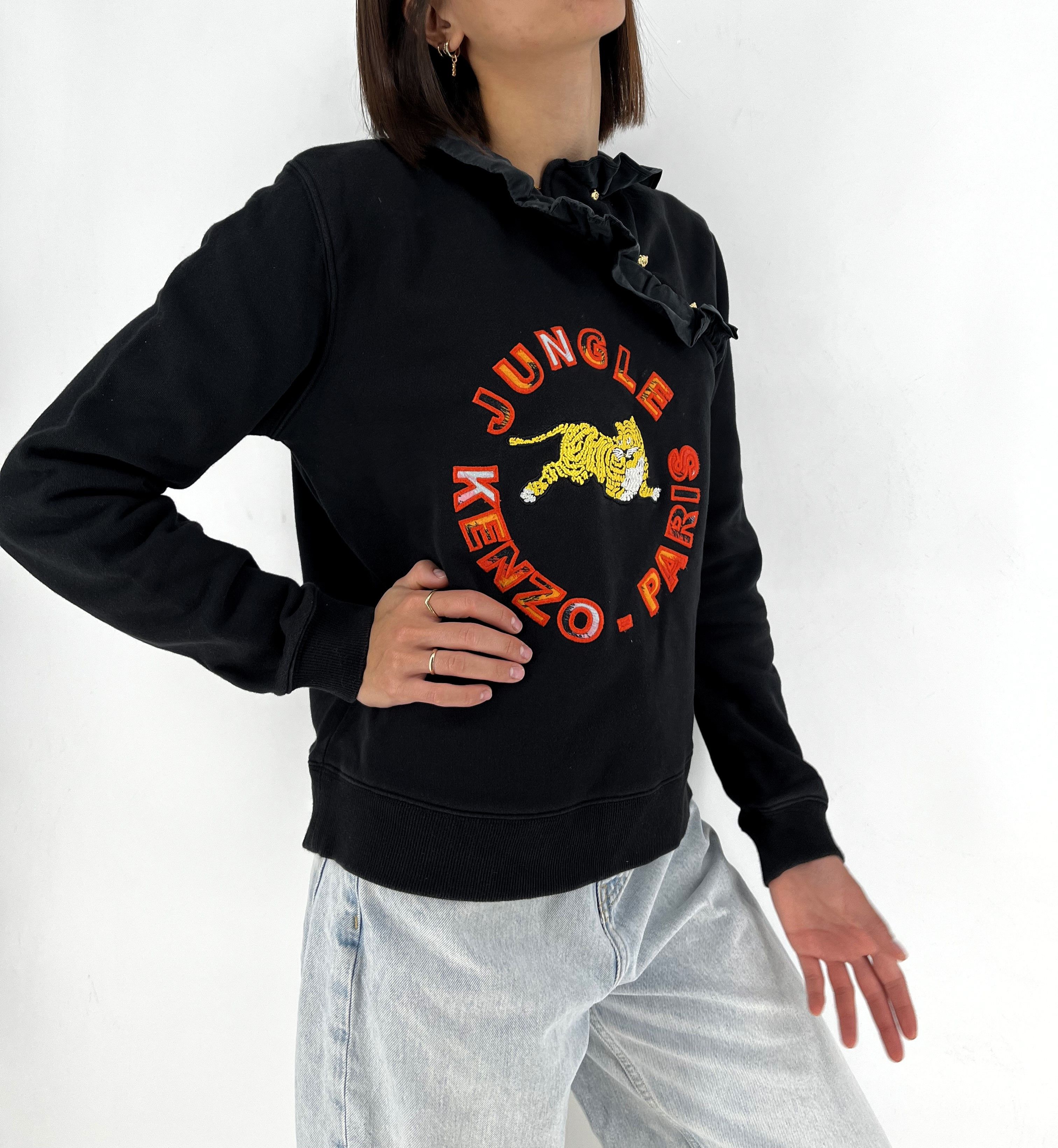 H&M KENZO X H&M Jungle Paris Black Ruffle Neck Sweater Sz M Size M / US 6-8 / IT 42-44 - 5 Thumbnail