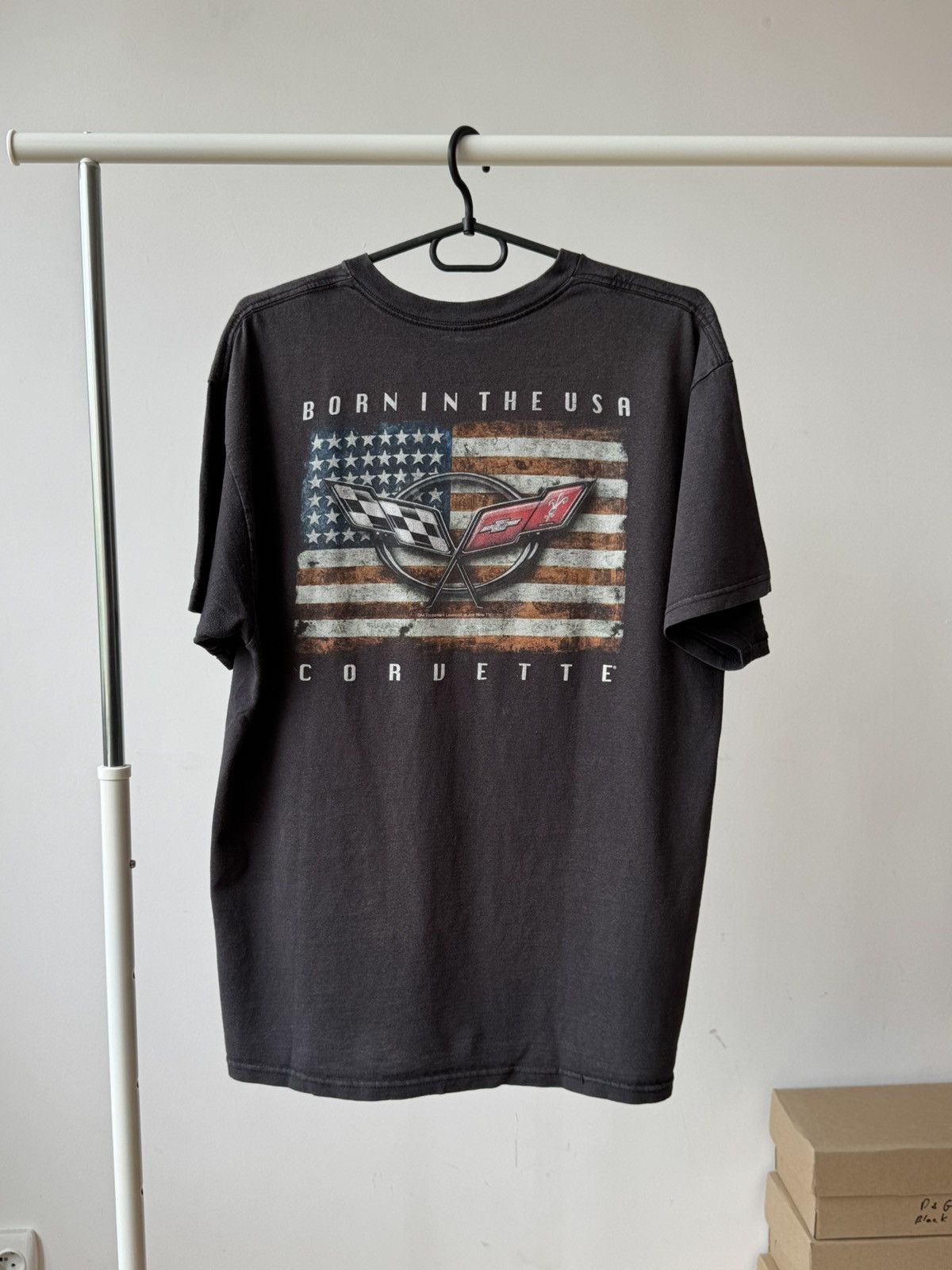 Chevrolet Vintage Y2K Faded Corvette Born In The USA Graphic T-shirt Size US L / EU 52-54 / 3 - 1 Thumbnail
