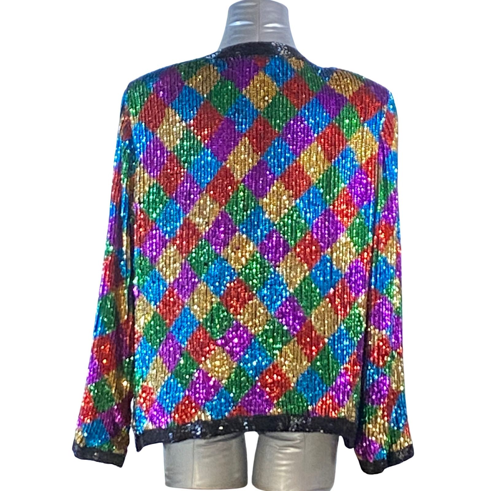 Other Vintage Royal Feelings Rainbow Sequin Jacket 100% Silk XL Size XL / US 12-14 / IT 48-50 - 2 Thumbnail