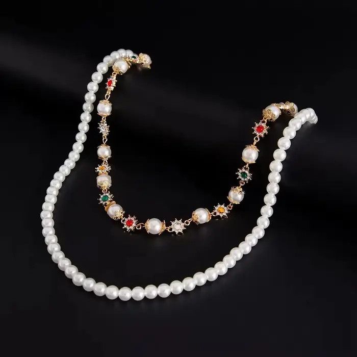 Jewelry Imitation Pearl Rhinestone Flower Jeans Chain Waist Chain Size ONE SIZE - 5 Thumbnail