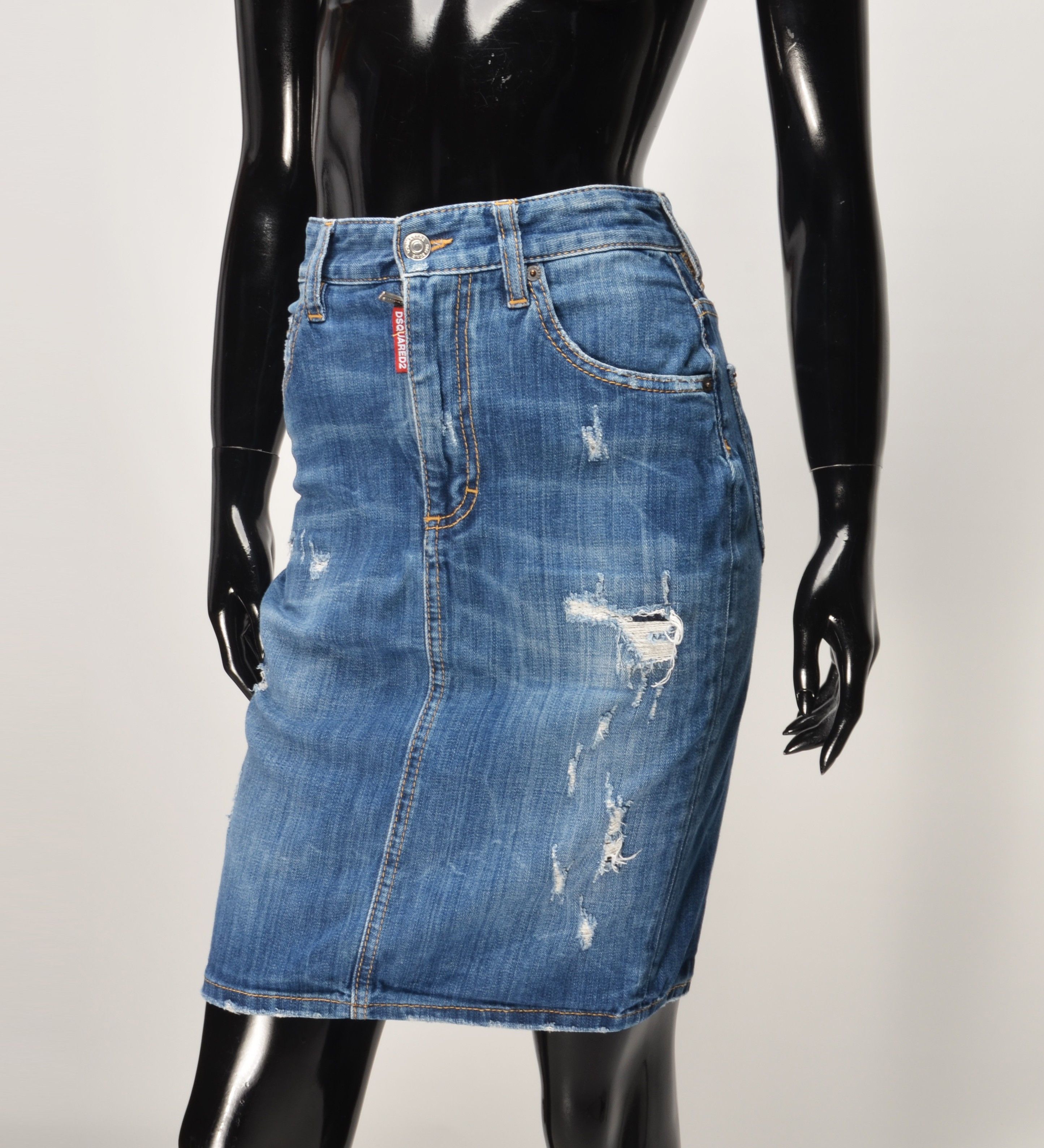 Dsquared2 Vintage Dsquared2 Y2K Grunge Distressed Denim Pencil Skirt Size 25" / US 0 / IT 36 - 2 Thumbnail