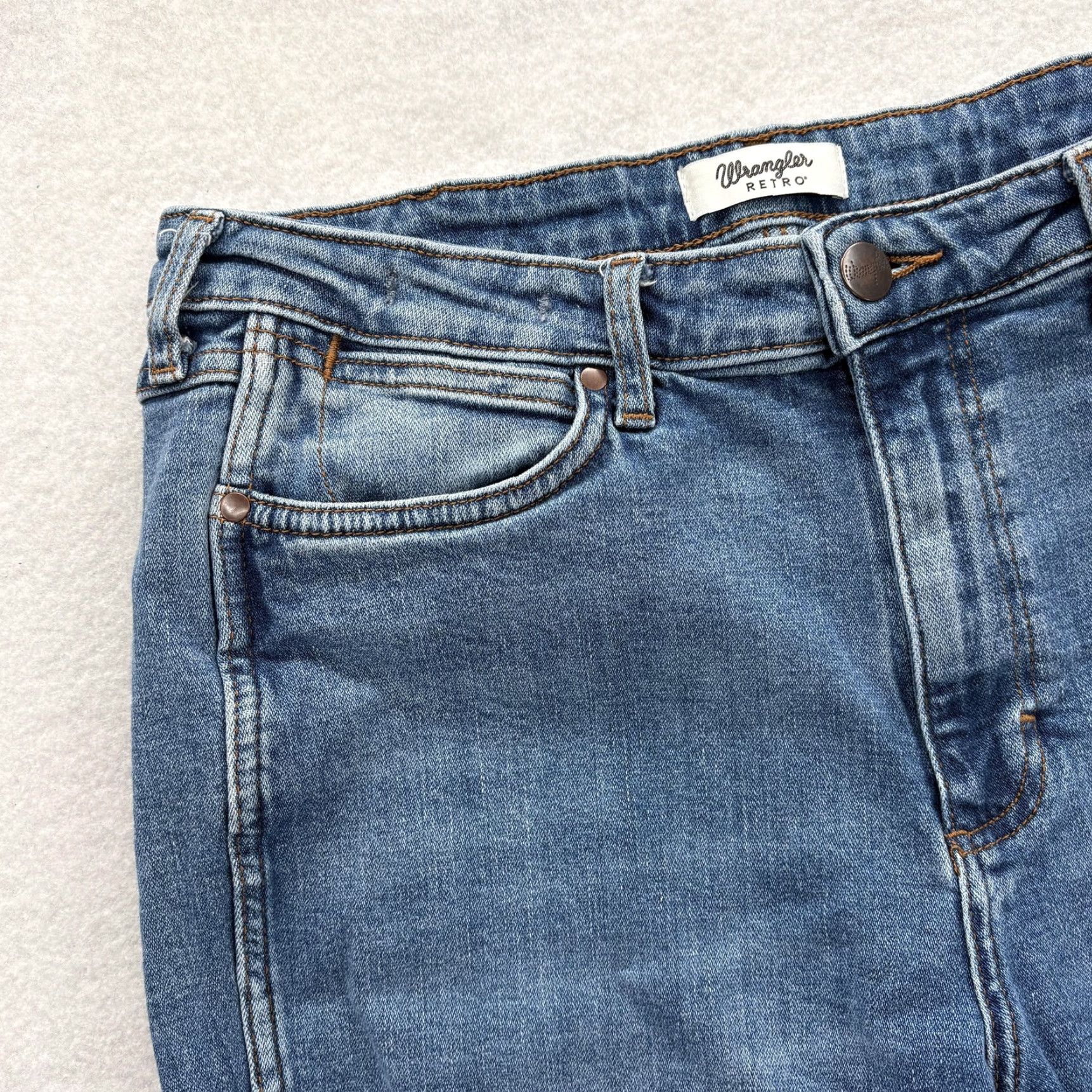Wrangler Wrangler Retro Jeans Mens 32x34 Blue Slim Straight Stretch Denim Raw Hem Cowboy Size US 32 / EU 48 - 3 Thumbnail