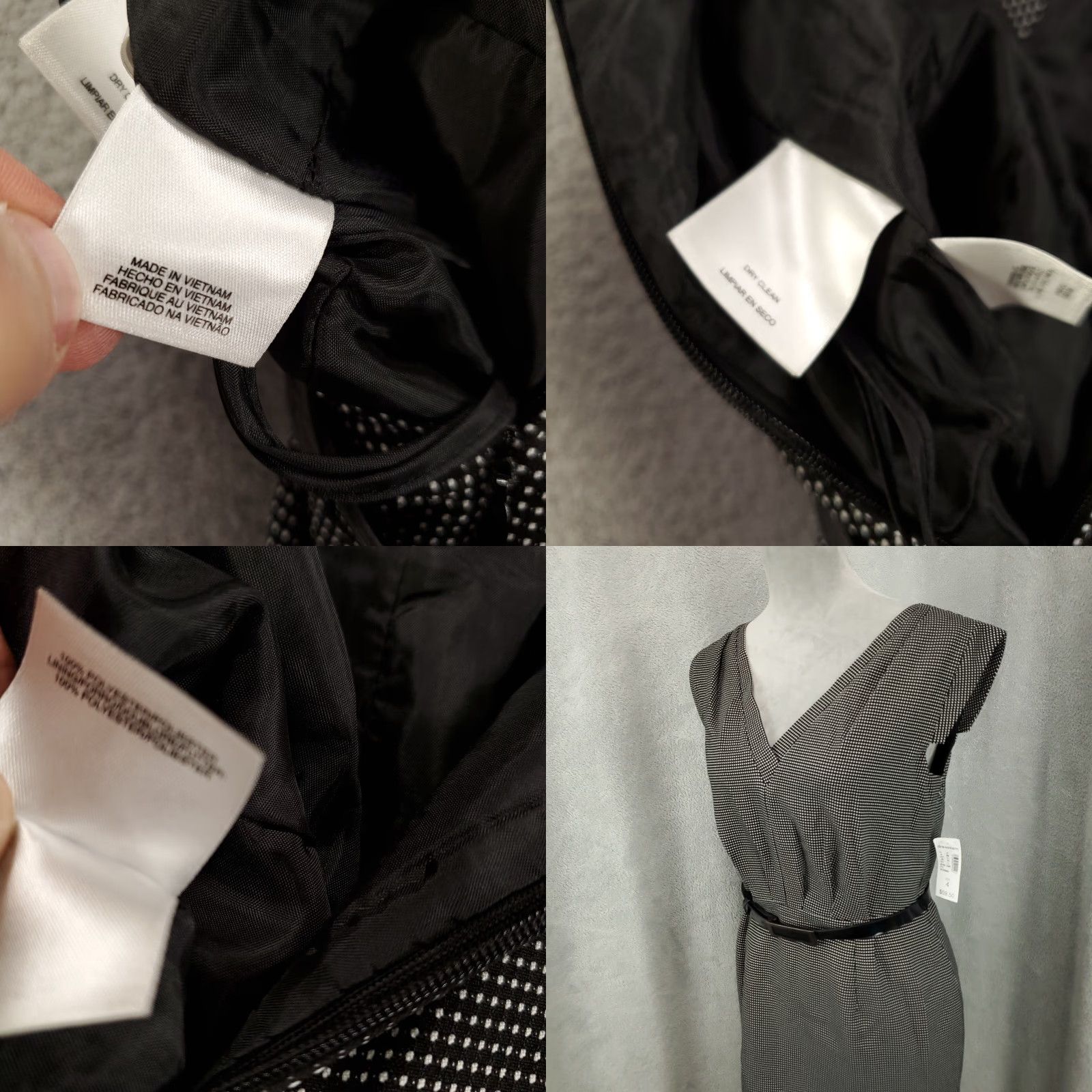 Vintage New Dress Womens Sze 4 Black Micro Polka Dot Belted Lined V Neck NWT Size S / US 4 / IT 40 - 8 Thumbnail