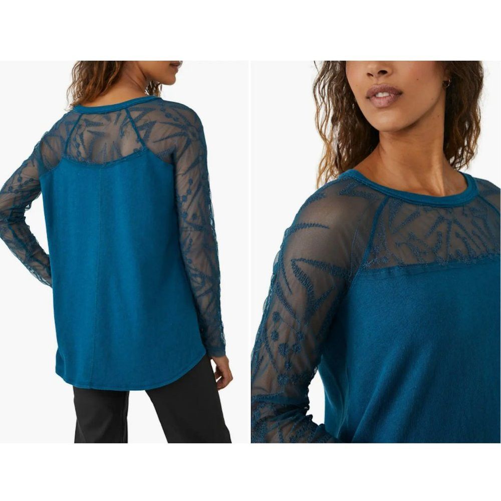Free People NWT New Free People Sidney Embroidered Mixed Media Long Sle Size L / US 10 / IT 46 - 2 Thumbnail