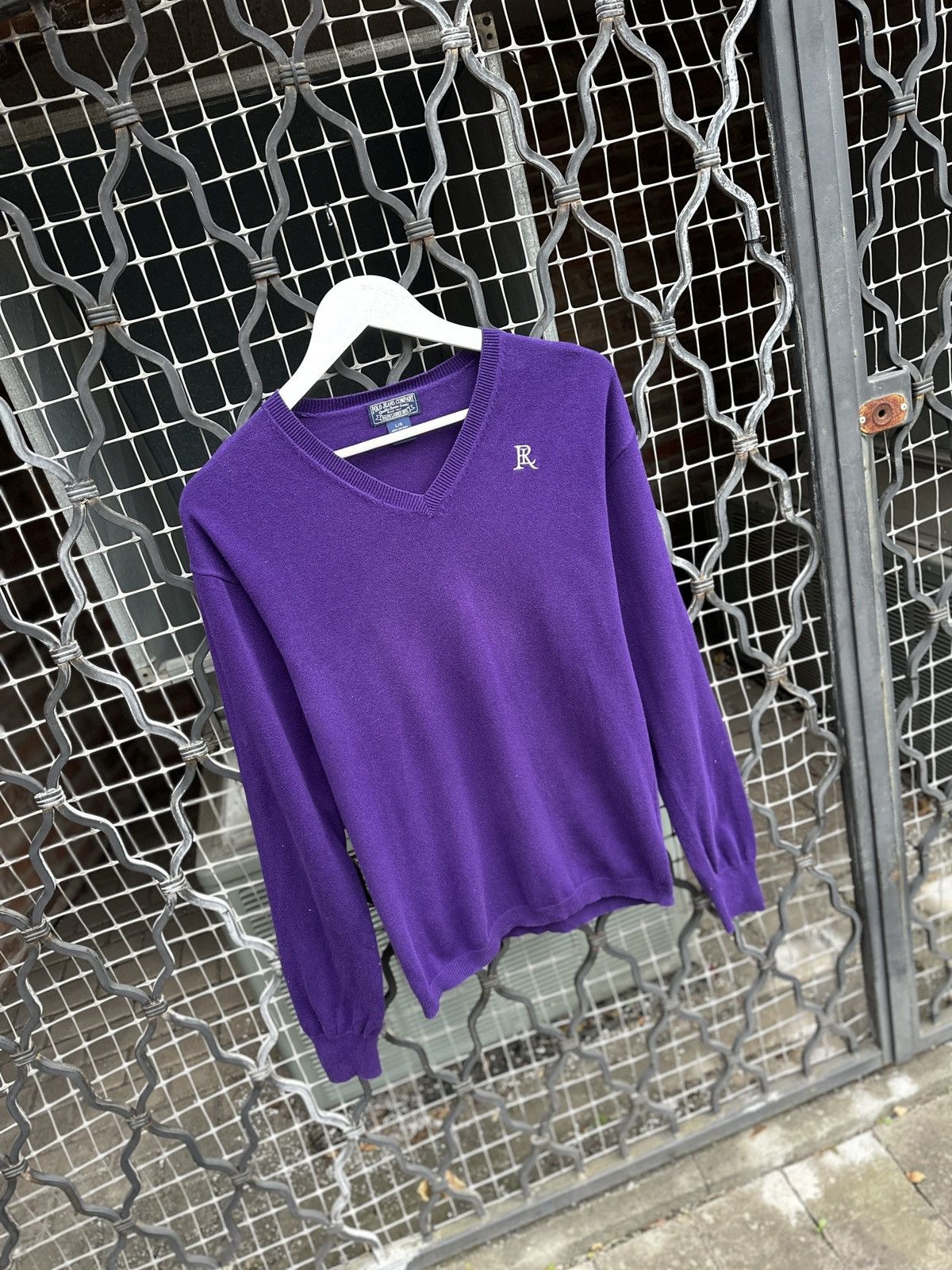 Lauren Ralph Lauren Vintage 90s Polo Jeans Company RL knitted purple sweater V Size US L / EU 52-54 / 3 - 3 Thumbnail