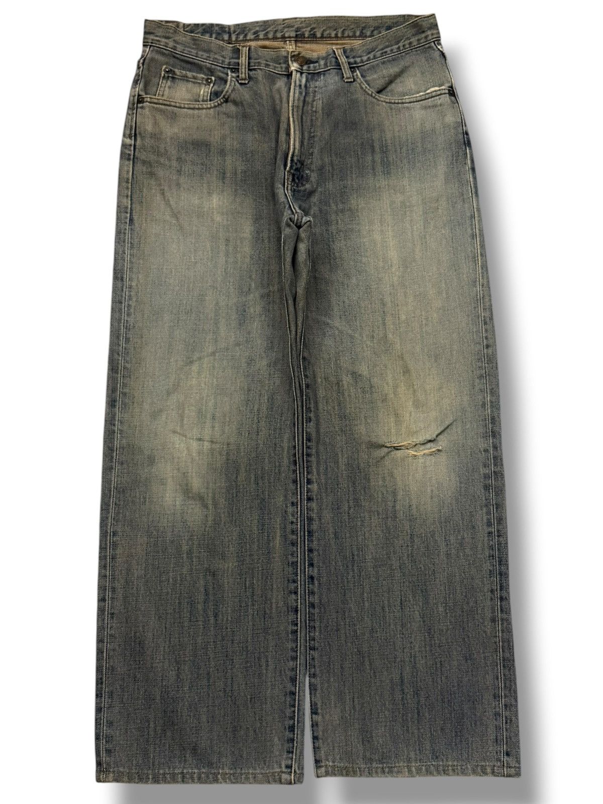 Japanese Brand Vintage Gold Rush Japan Y2K Wide Leg Denim Jeans | W33 Size US 33 - 2 Thumbnail