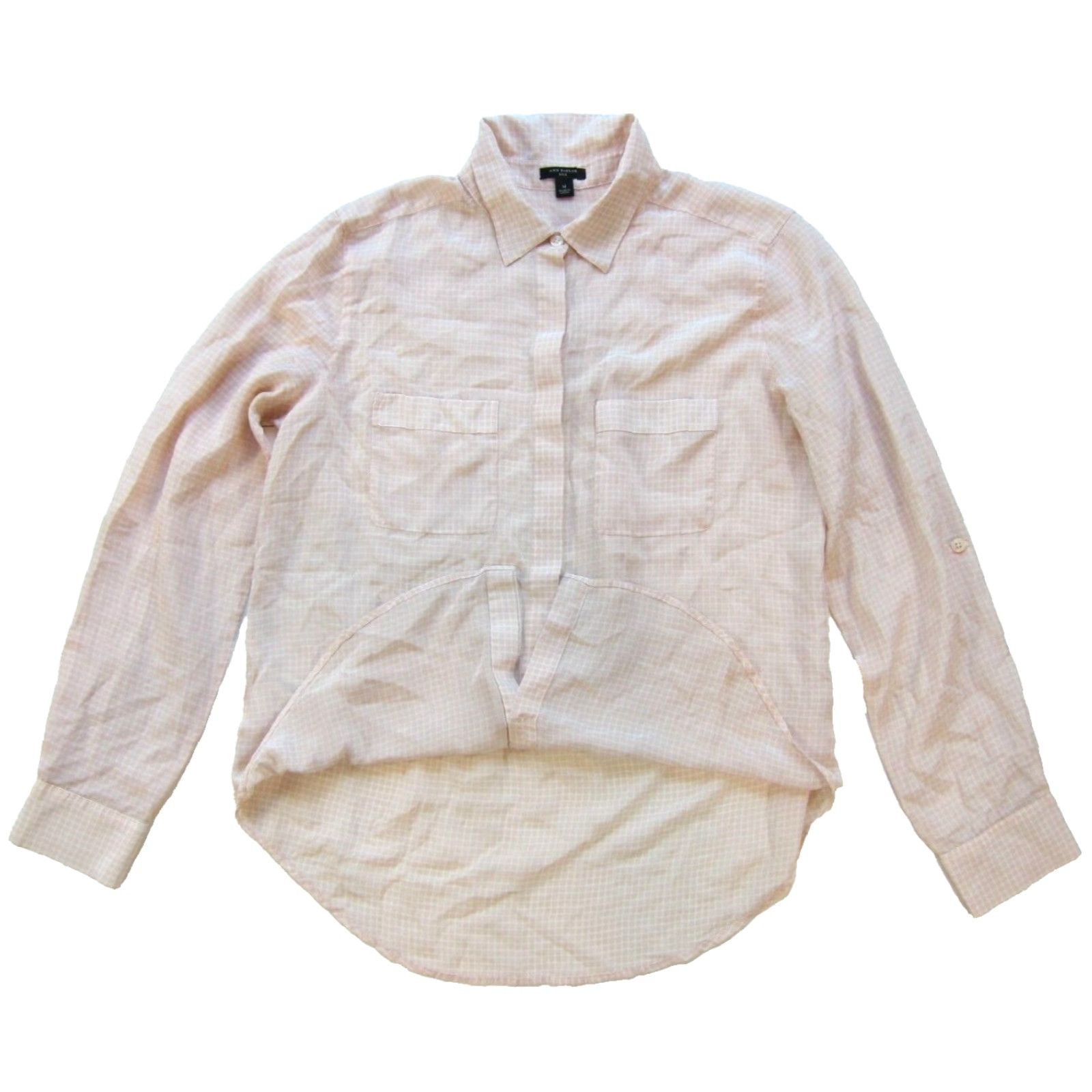 Ann Taylor Ann Taylor 100% Silk Pink White Plaid Collared Button Up Long Sleeve Blouse Med Shirt Women Size M / US 6-8 / IT 42-44 - 3 Thumbnail