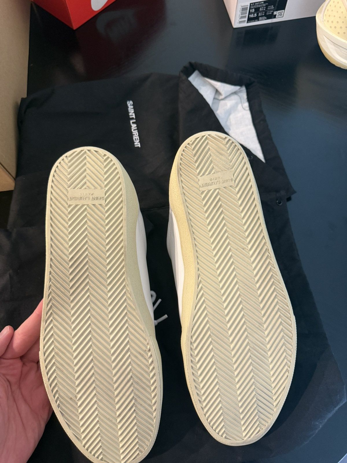 Saint Laurent Paris Saint Laurent SL-06 Court Leather 'White Dark Basil' Size US 15 / EU 48 - 4 Thumbnail