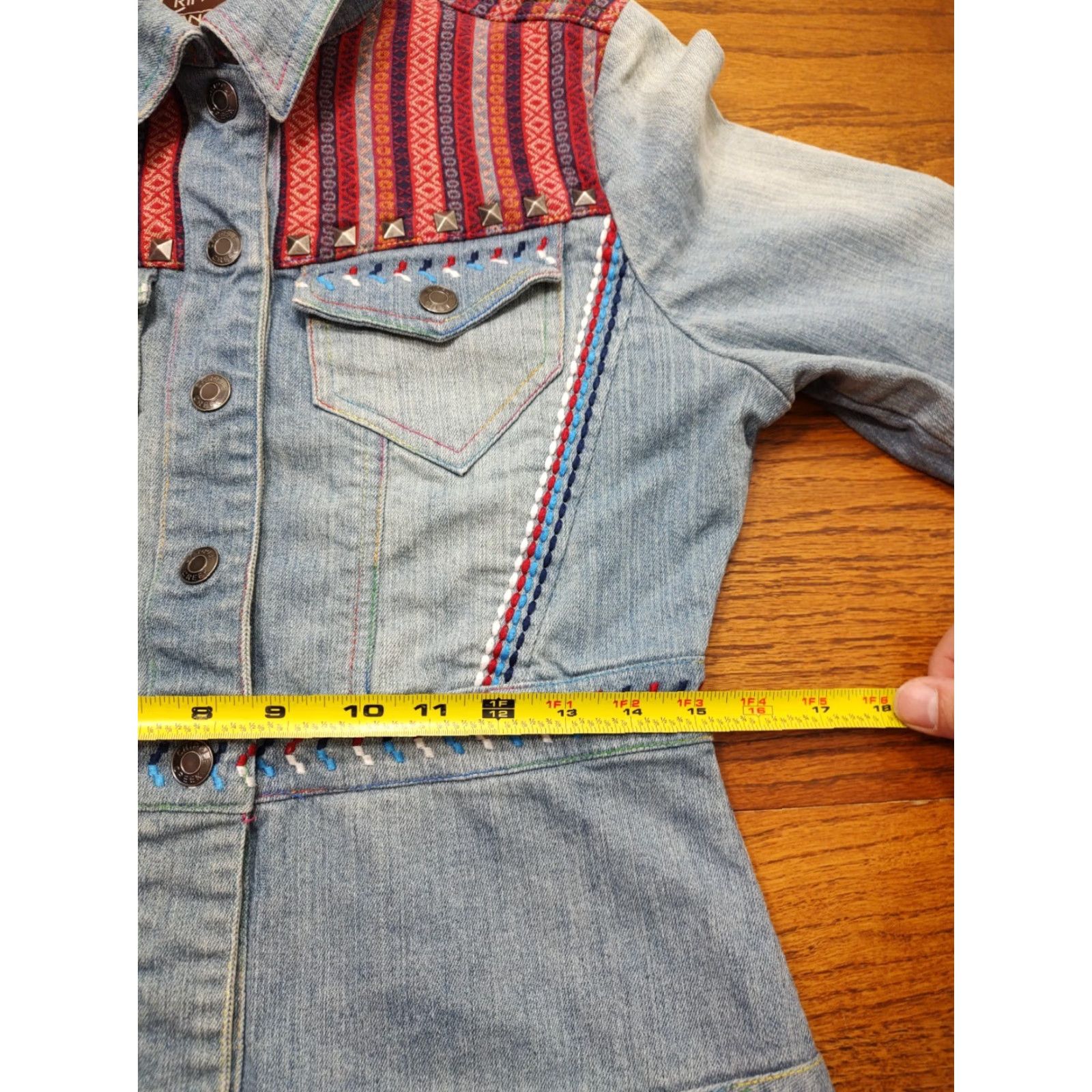 Denime Cripple Creek Ranchwear Denim Jacket Women Small Embroidered Aztec Western Rodeo Size S / US 4 / IT 40 - 7 Thumbnail