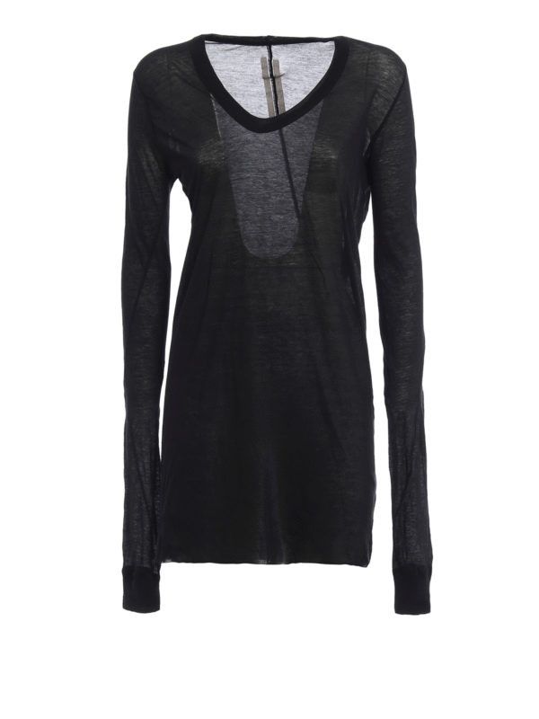 Rick Owens o1y0126 V-neck T-Shirt in Black Size S / US 4 / IT 40 - 1 Thumbnail