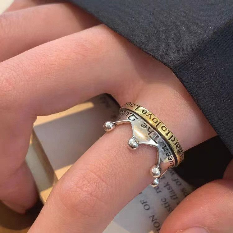 Jewelry Retro Letter & Crown Open Ring Size ONE SIZE - 2 Thumbnail