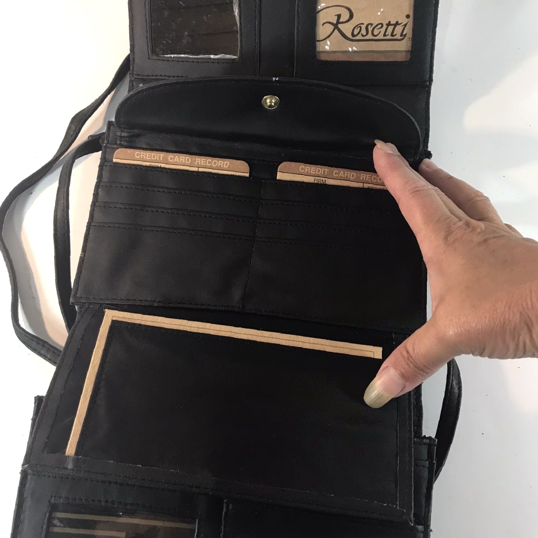 Vintage Rossetti Black Faux Leather Medium Organizer Crossbody Bag with Detachable Strap and Mirror for Women Size ONE SIZE - 3 Thumbnail