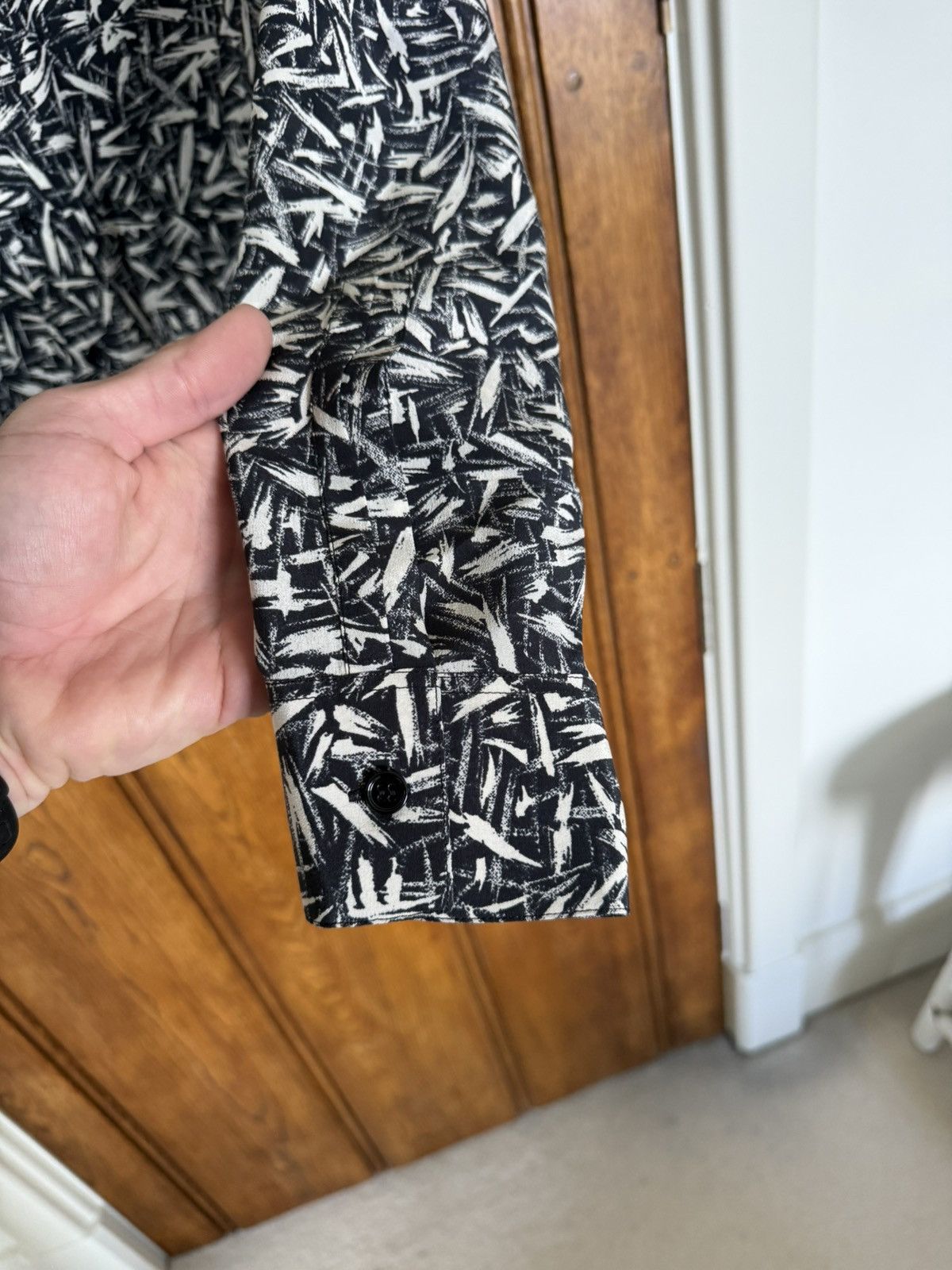 Saint Laurent Paris SS14 Saint Laurent Black white Brush squiggle silk shirt Size US M / EU 48-50 / 2 - 15 Thumbnail
