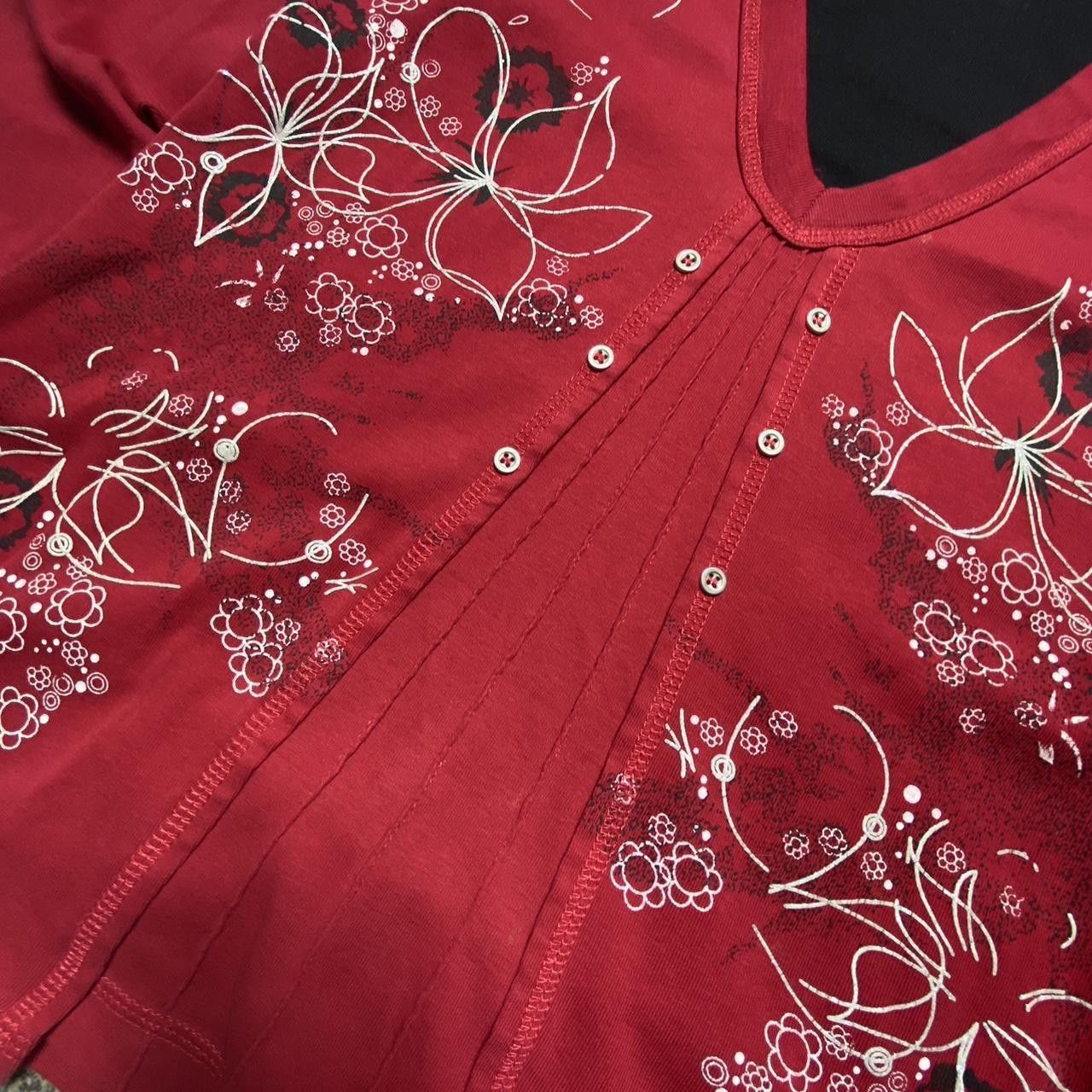 Japanese Brand 00s Flower Embroidered Longsleeve Red M Size M / US 6-8 / IT 42-44 - 3 Thumbnail