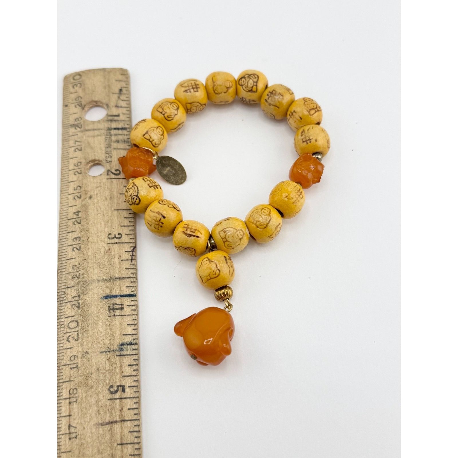 Vintage Vintage wood laughing Buddha charm stretch bracelet Size ONE SIZE - 3 Thumbnail