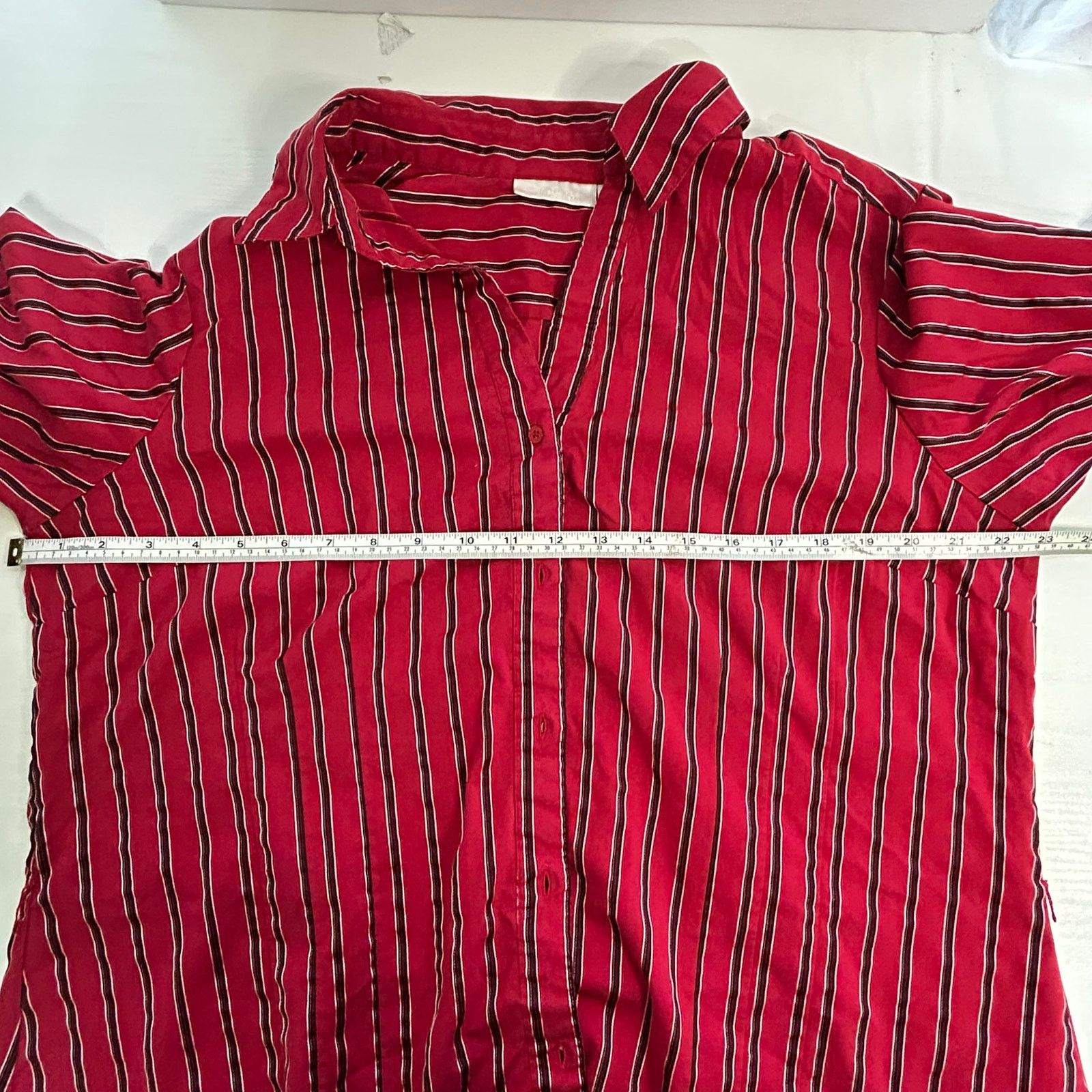 Worthington Worthington Red Black Stripe Button Down Blouse 1X Size XXL / US 16-18 / IT 52-54 - 5 Thumbnail