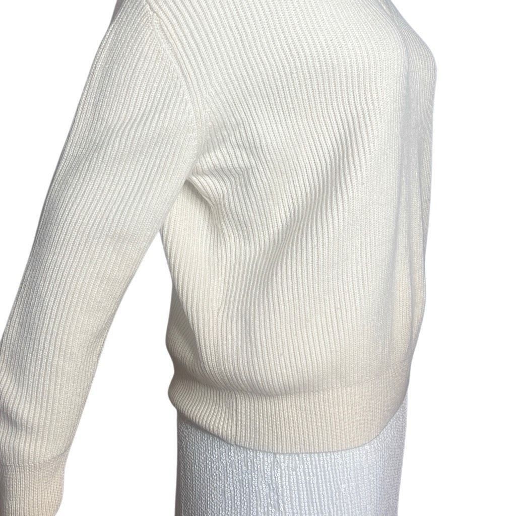 Zara Zara White Wool V-neck Ribbed Sweater Size S / US 4 / IT 40 - 4 Thumbnail