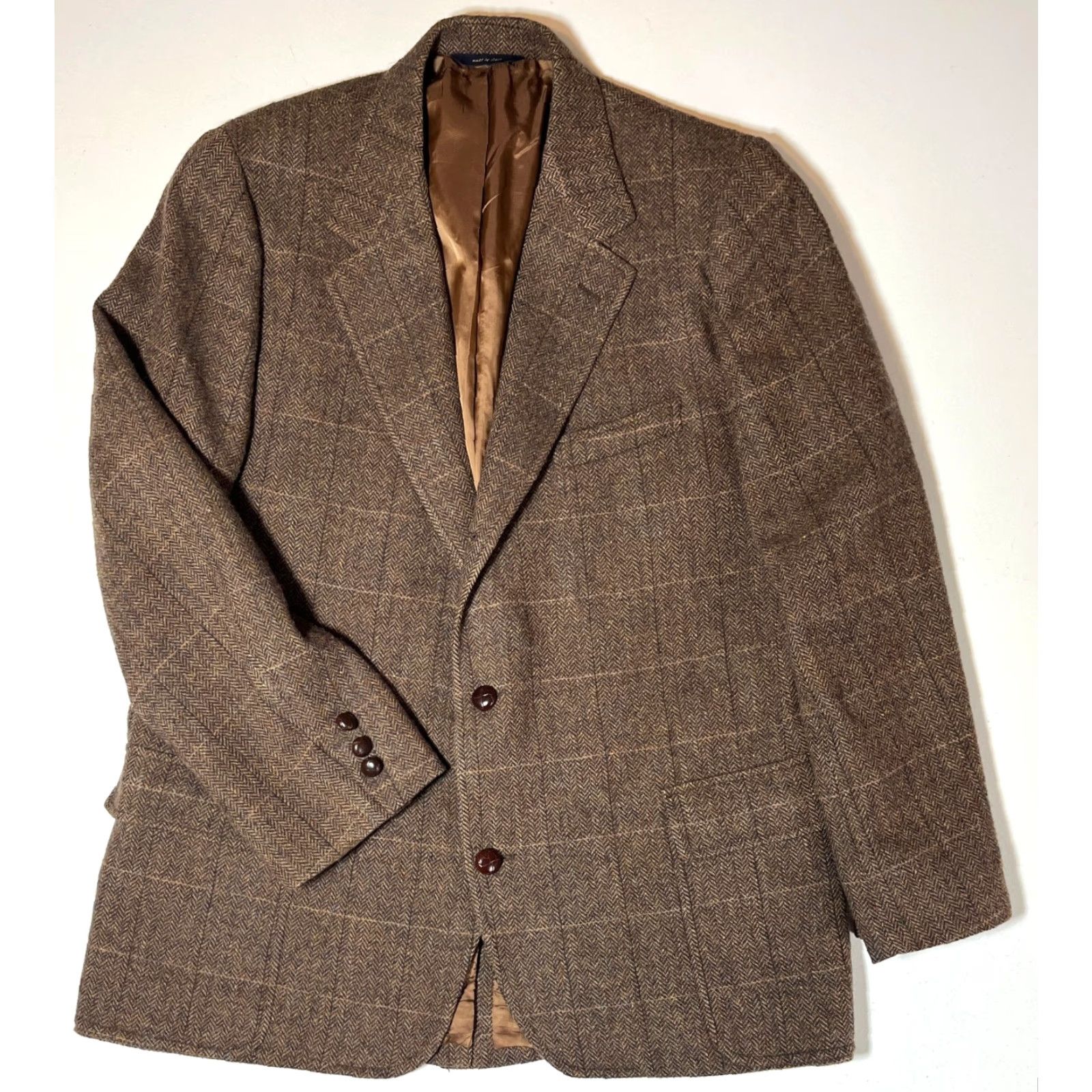 Brooks Brothers Brooks Brothers Blazer Jacket Wool Windowpane Brown 45R Mens Tweed Made in Italy Regular Fit Jacket Capable of Dry Clean Only color: Brown Size 48R - 5 Thumbnail
