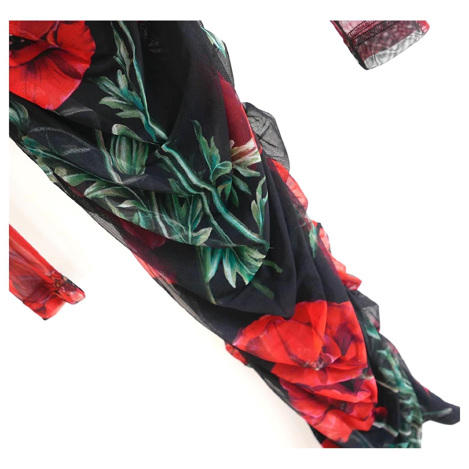 Dolce & Gabbana Dolce & Gabbana Poppy Print Ruched Mesh Midi Dress Size XS / US 0-2 / IT 36-38 - 4 Thumbnail