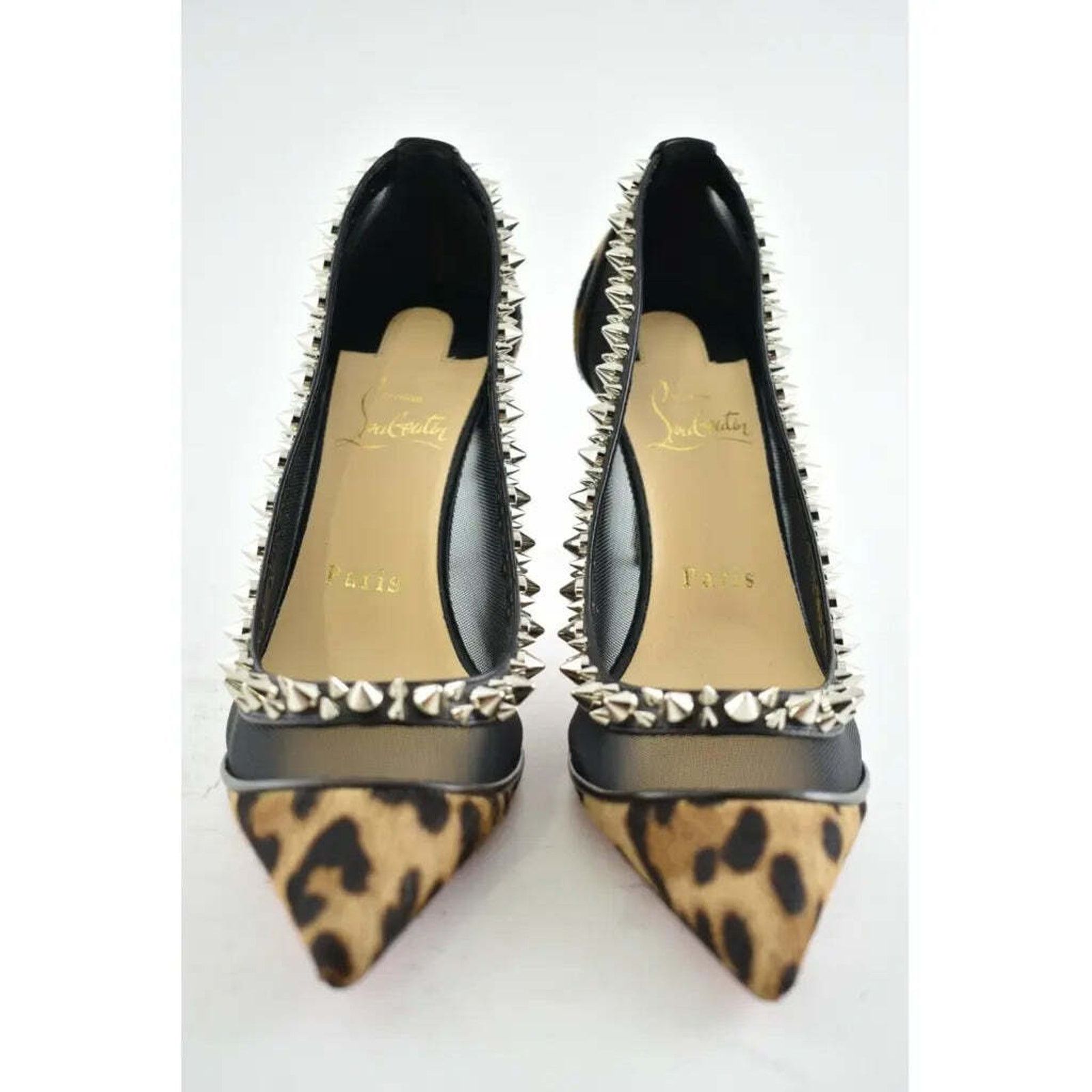 Christian Louboutin Galativi Spikes 85 Black Leopard Mesh Pointed Heel Pump 38 Size US 8 / IT 38 - 5 Thumbnail