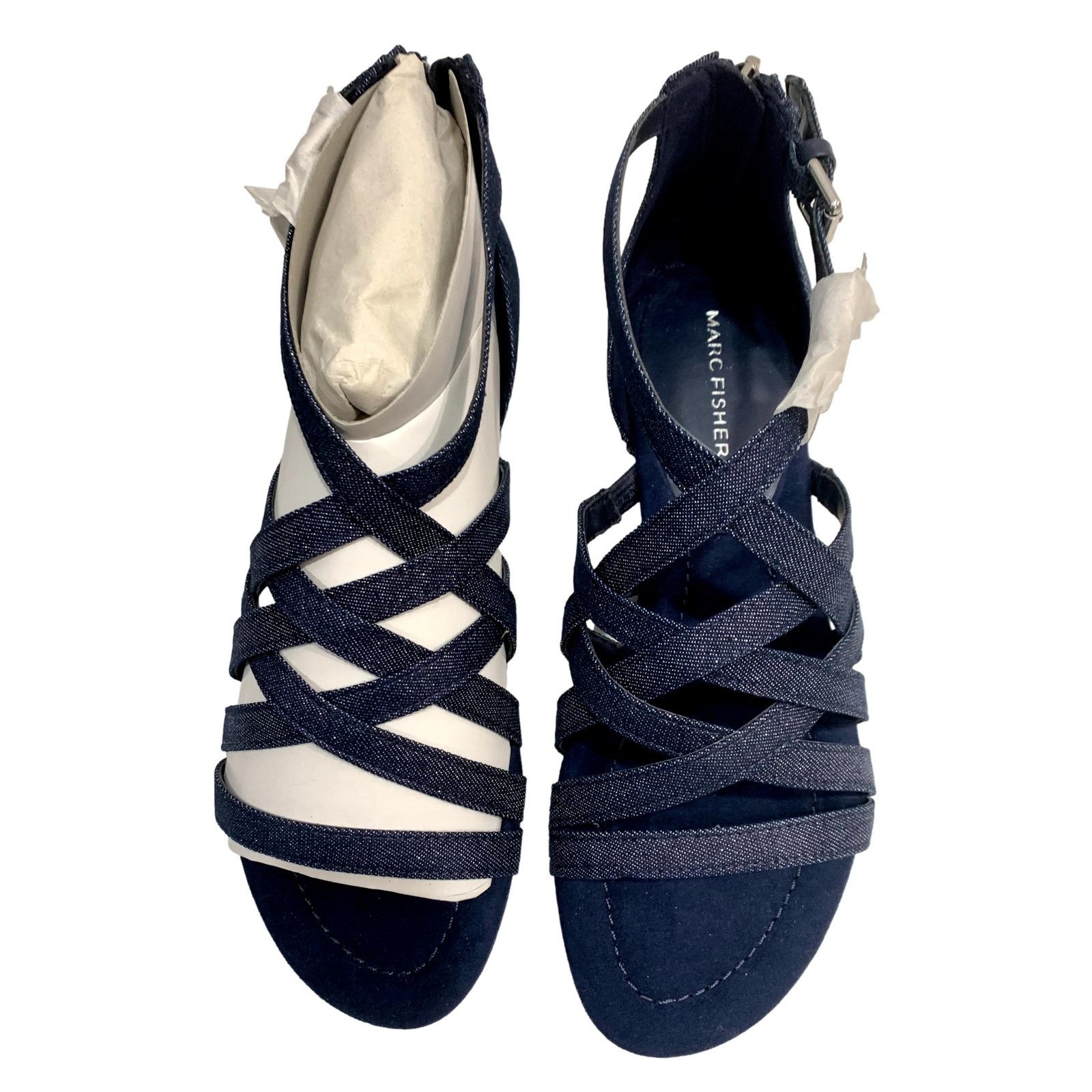 Marc Fisher NEW Marc Fisher Cross Weave Blue Glitter Flat Sandals | 7M Size US 7 / IT 37 - 1 Thumbnail