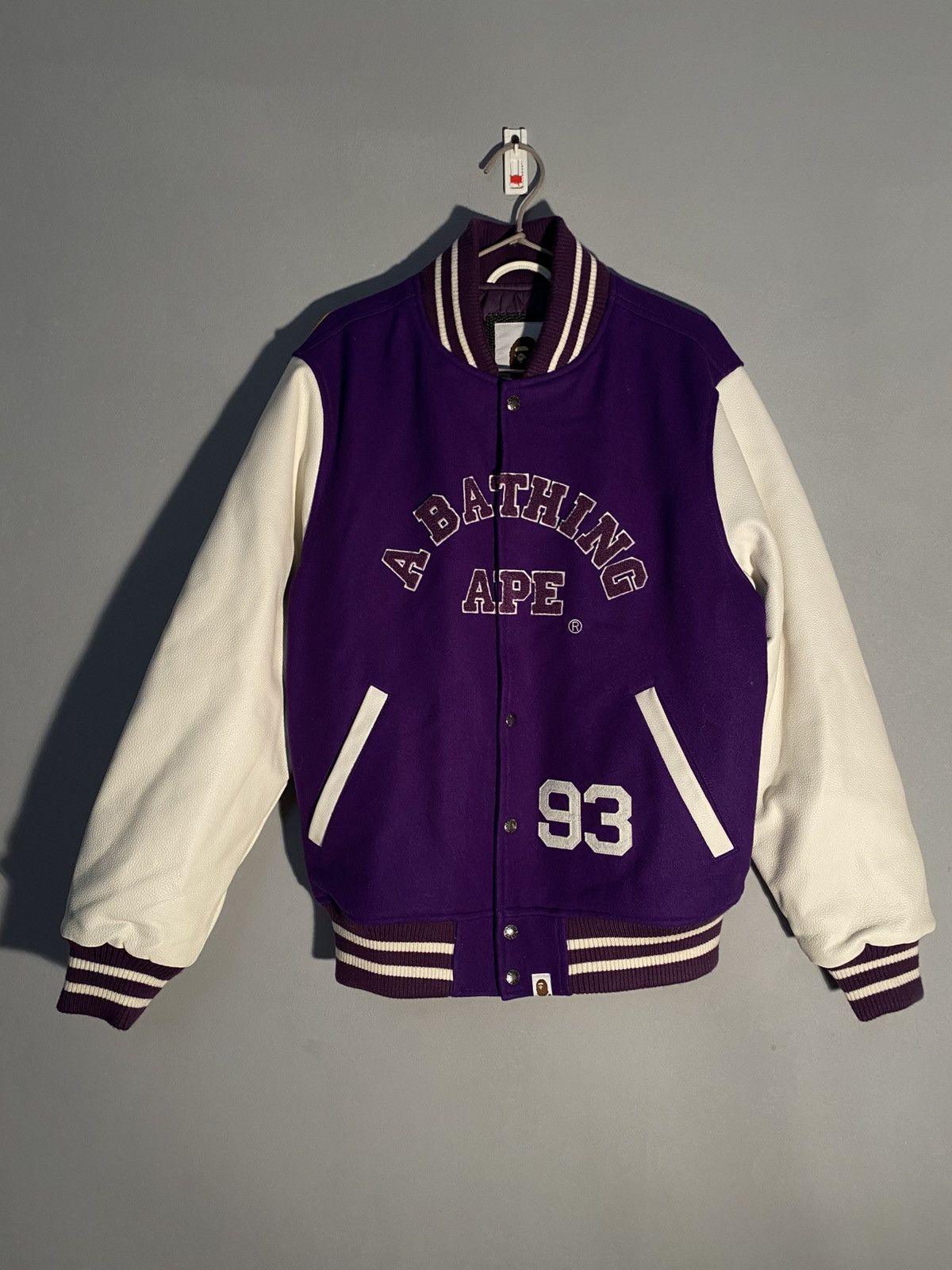 Bape BAPE Varsity Jacket Purple/White (M) - Like New Size US M / EU 48-50 / 2 - 1 Thumbnail