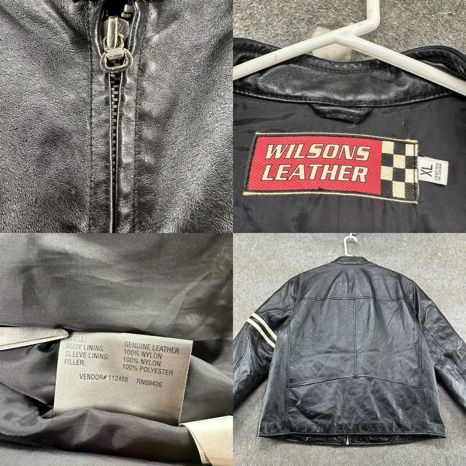 Vintage VINTAGE Wilsons Leather Jacket Mens XL Black Genuine Real Cafe Racer Stripe Y2K Size US XL / EU 56 / 4 - 8 Thumbnail