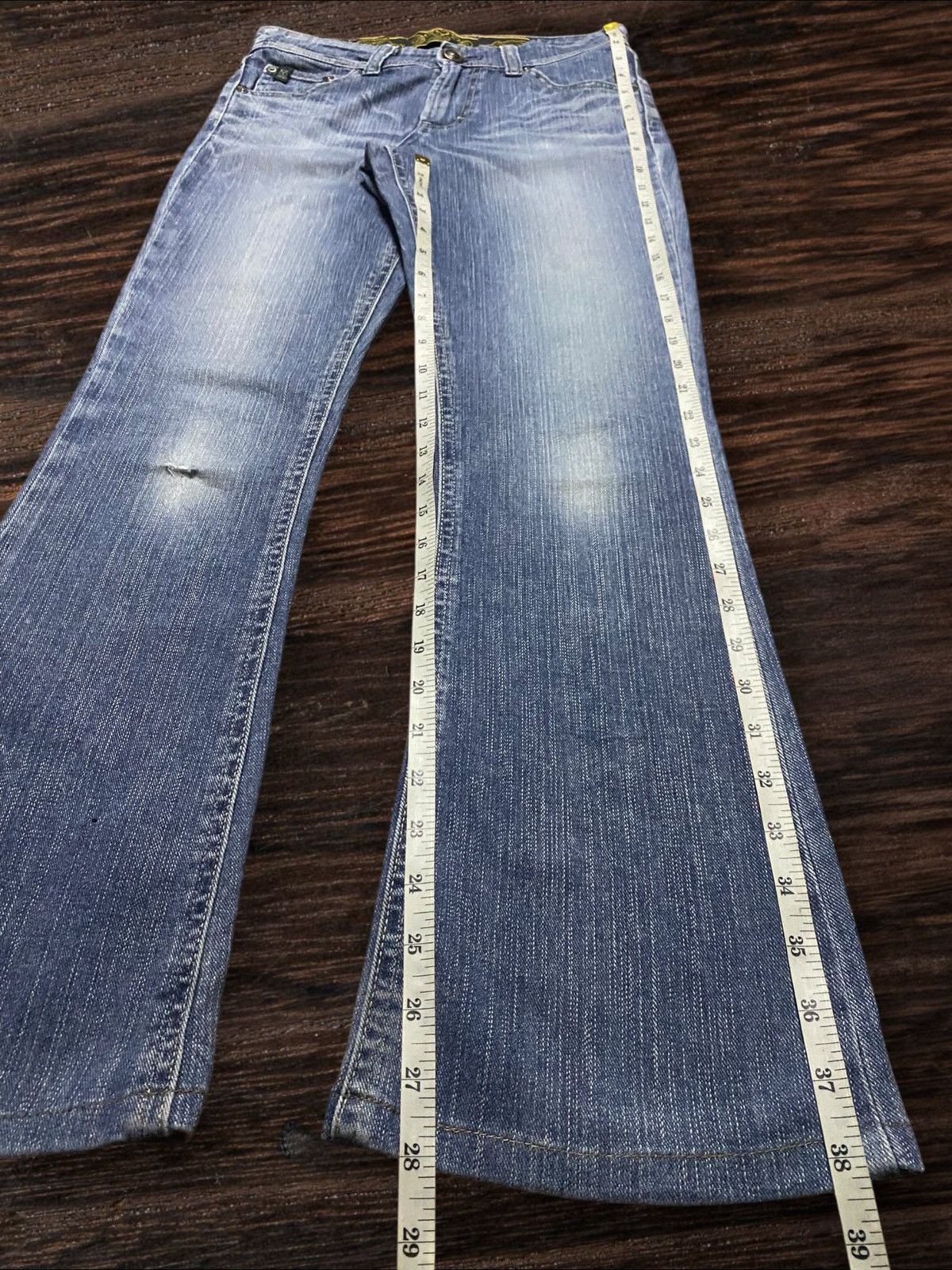 Japanese Brand Vintage Edwin Something Faded Wash Distressed Flare Jeans Size US 28 / EU 44 - 12 Thumbnail