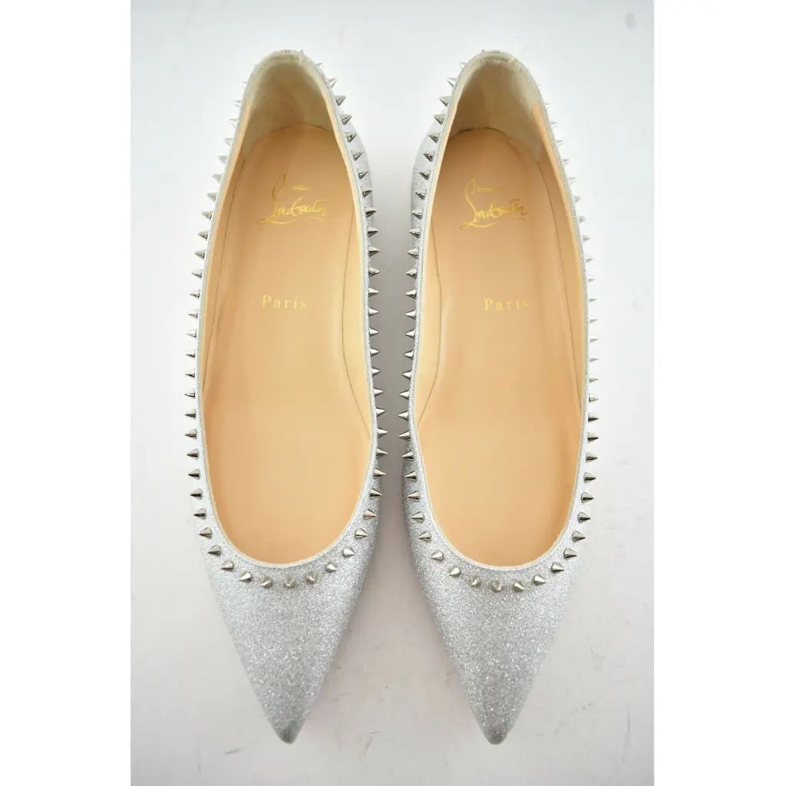 Christian Louboutin Christian Louboutin Anjalina Flat Silver Glitter Spike Size US 8.5 / IT 38.5 - 7 Thumbnail