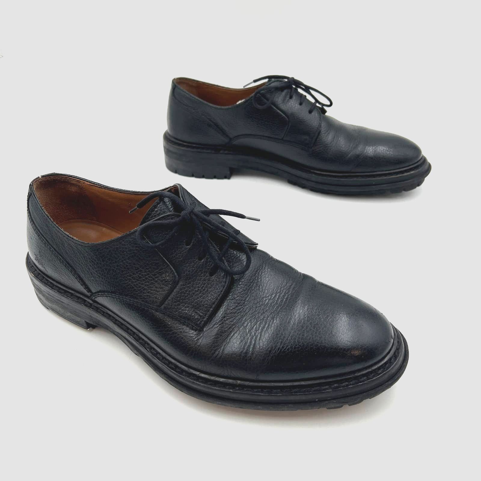 image of Lanvin Men's Grained Leather Lug Sole Derby Shoes Black (Size 9)